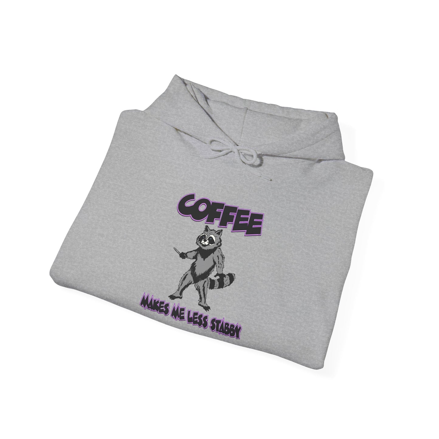 Coffee Makes Me Less Stabby Themed Unisex Hoodie with Fun Raccoon Design, Perfect for Coffee Lovers, Gift for Birthdays, Chill Days, Cozy Sweater