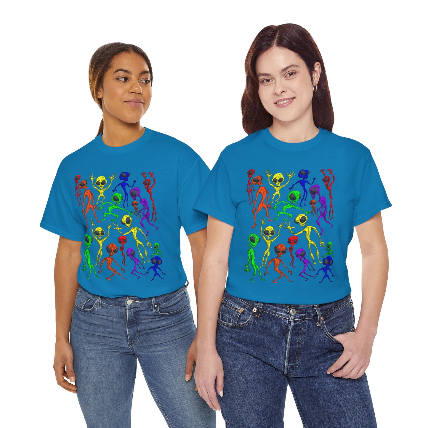 Rainbow Alien Dance Party Unisex Tee - Cosmic Sci-Fi Shirt