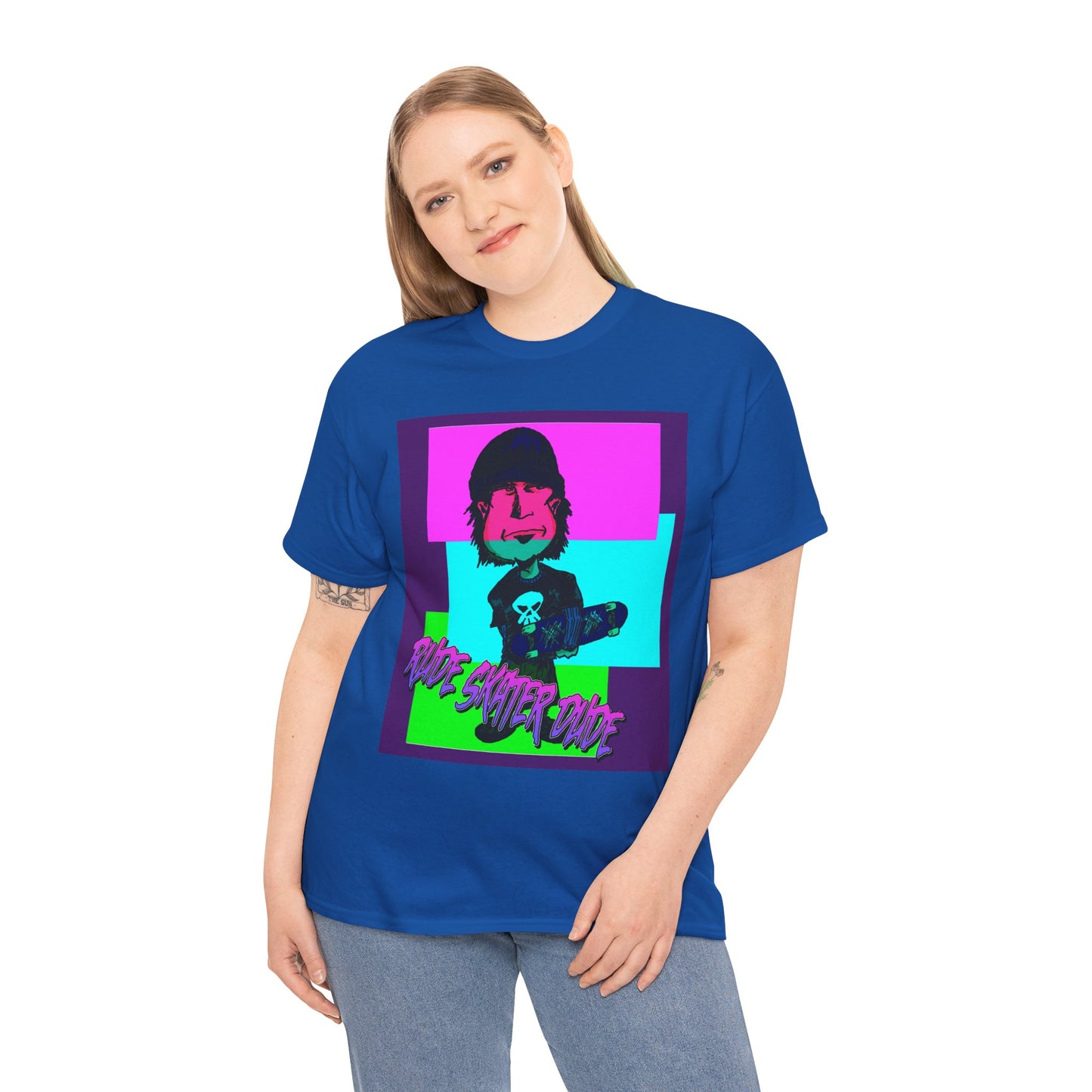 Retro Neon Skateboard Tee — "Rude Skater Dude" Graphic