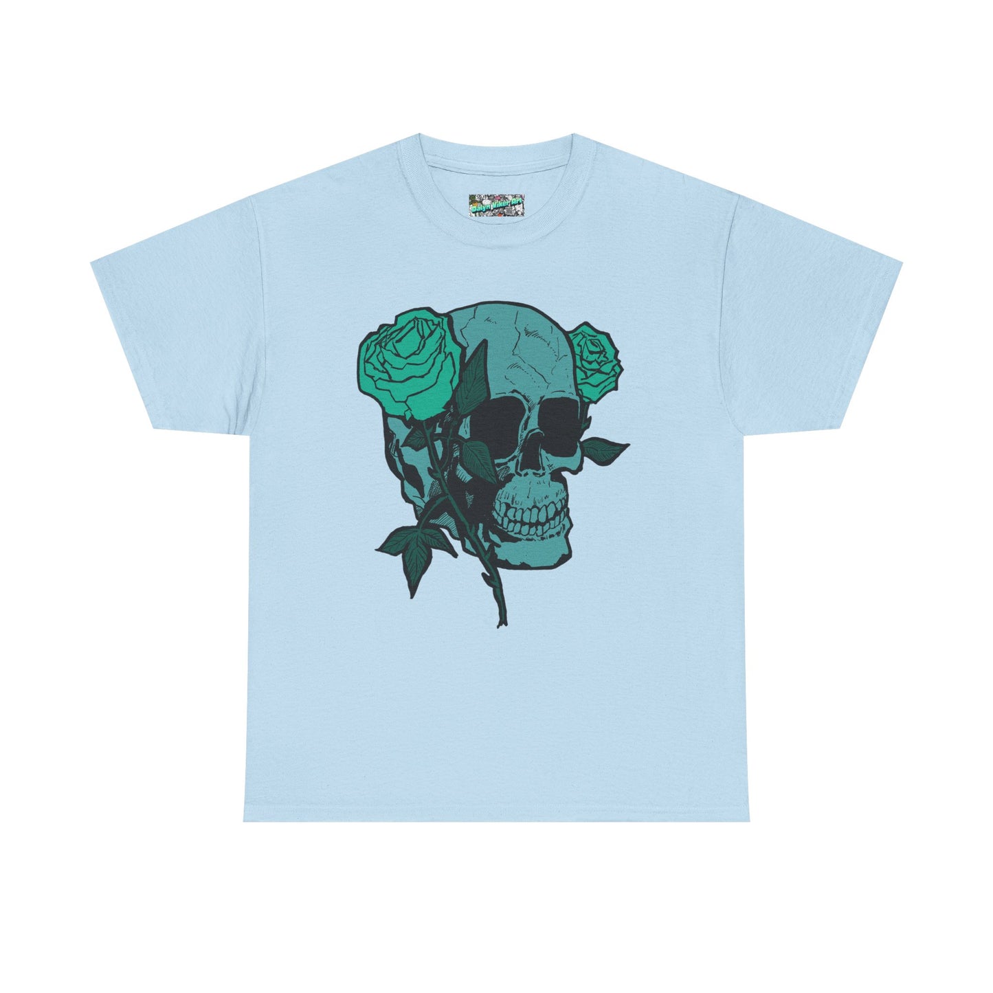 Skull & Roses Graphic Tee — Teal Skull Floral T-Shirt