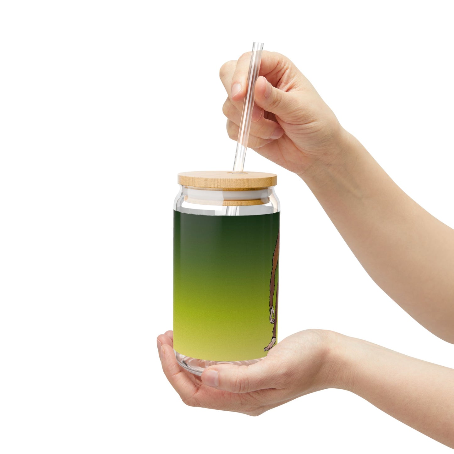 Bigfoot Encounter - Green Ombre Glass Sipper Cup — 16oz Bamboo Lid Reusable Tumbler