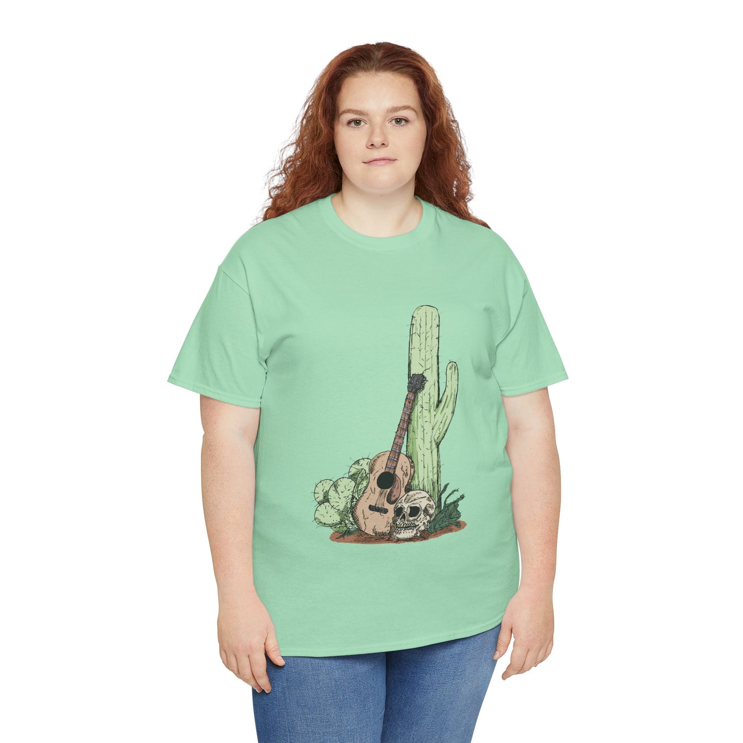 Desert Vibe Graphic Tee - Unisex Heavy Cotton Shirt, Boho Cactus Shirt, Guitar Lover's Gift, Summer Top, Music T-Shirt