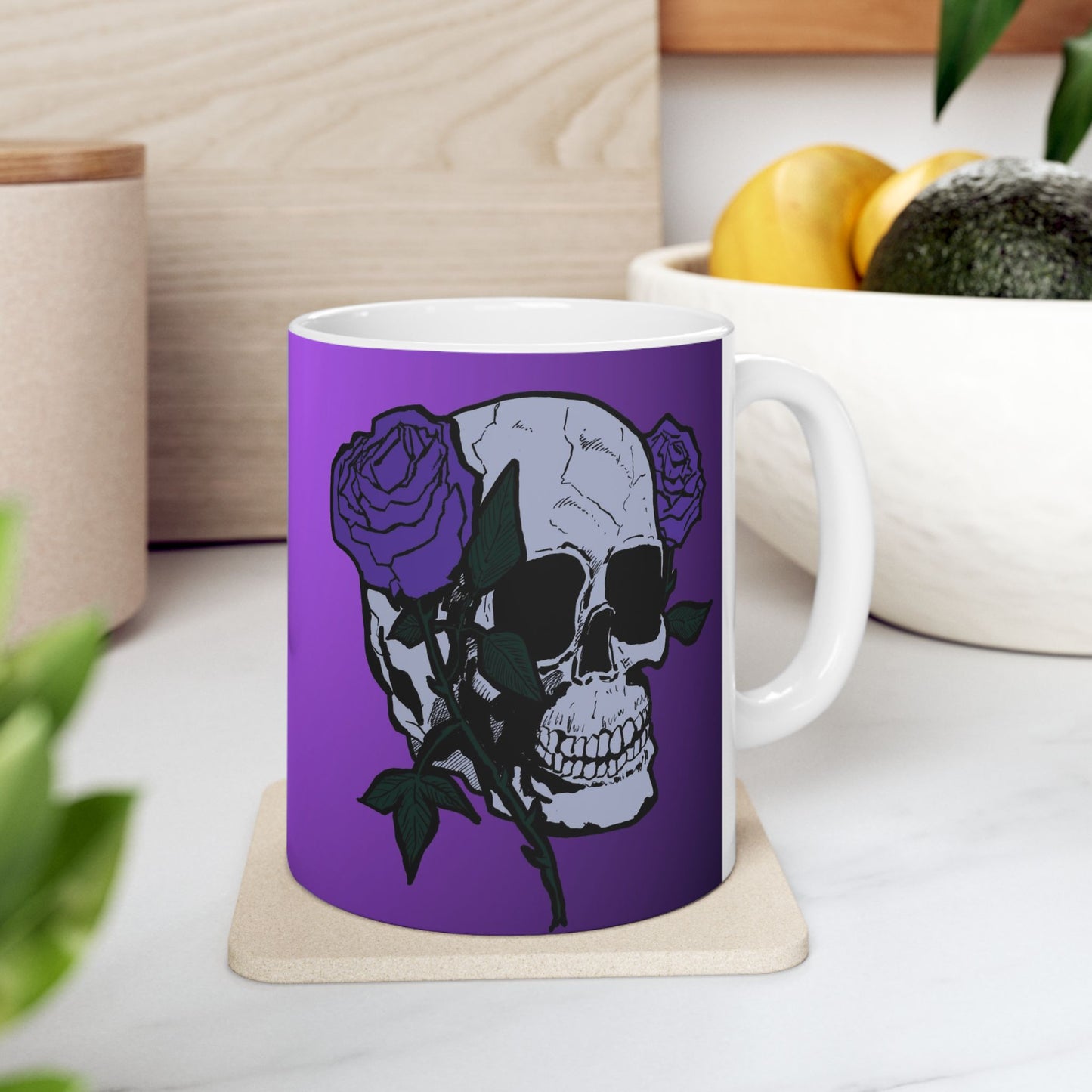 Purple Skull Rose Ceramic Mug — Gothic Floral Coffee Cup (11oz, 15oz)