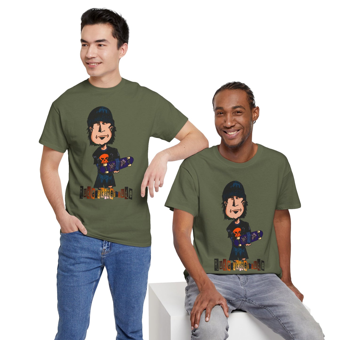 Rude Skater Dude Cartoon Skate Punk T-Shirt — Skateboarding Tee with Skull Design
