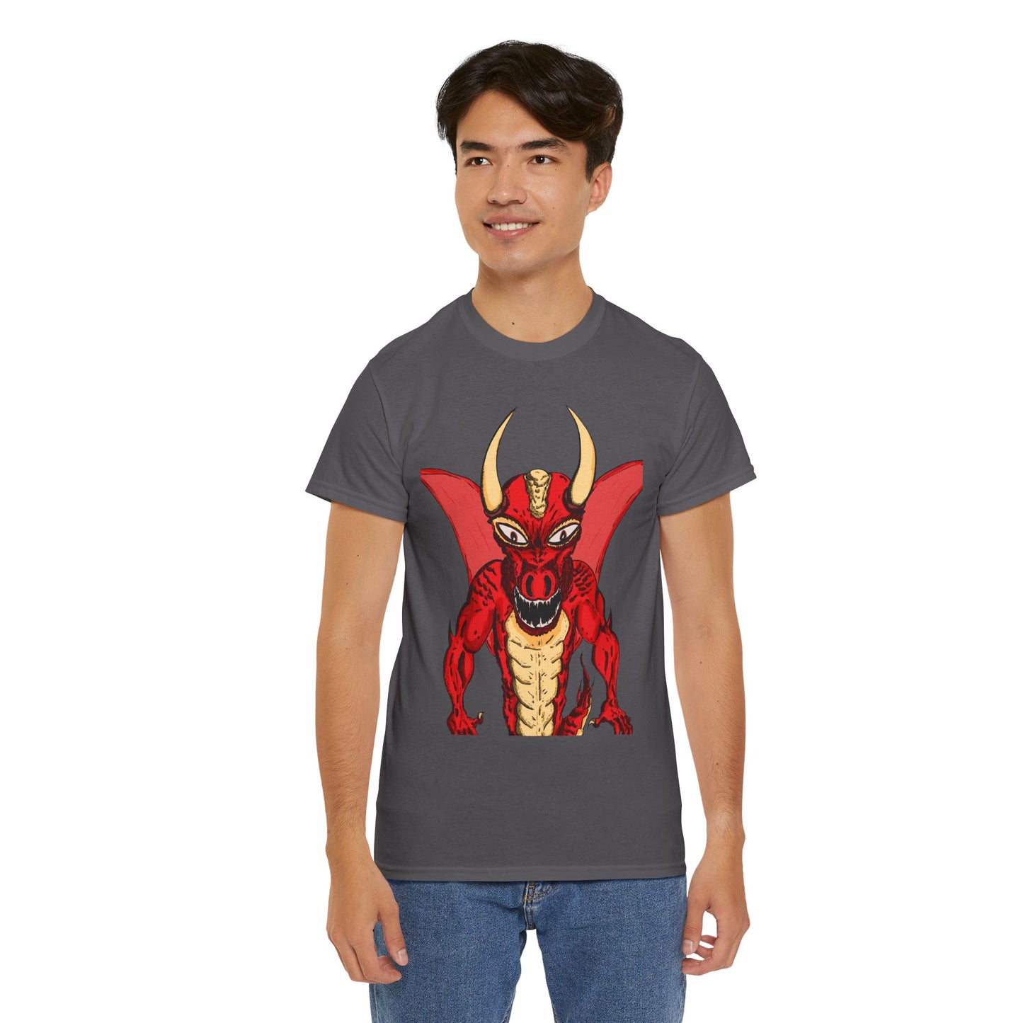 Bold Red Dragon Unisex Heavy Cotton Tee | Graphic Shirt for Anime Fans, Party Wear, Casual Outfit, Gift for Him/Her