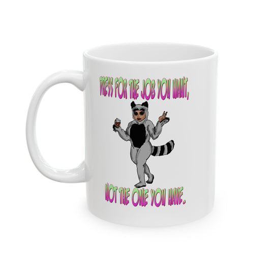 Humourous Whimsical Ceramic Mug with Fun Animal Pajama Design