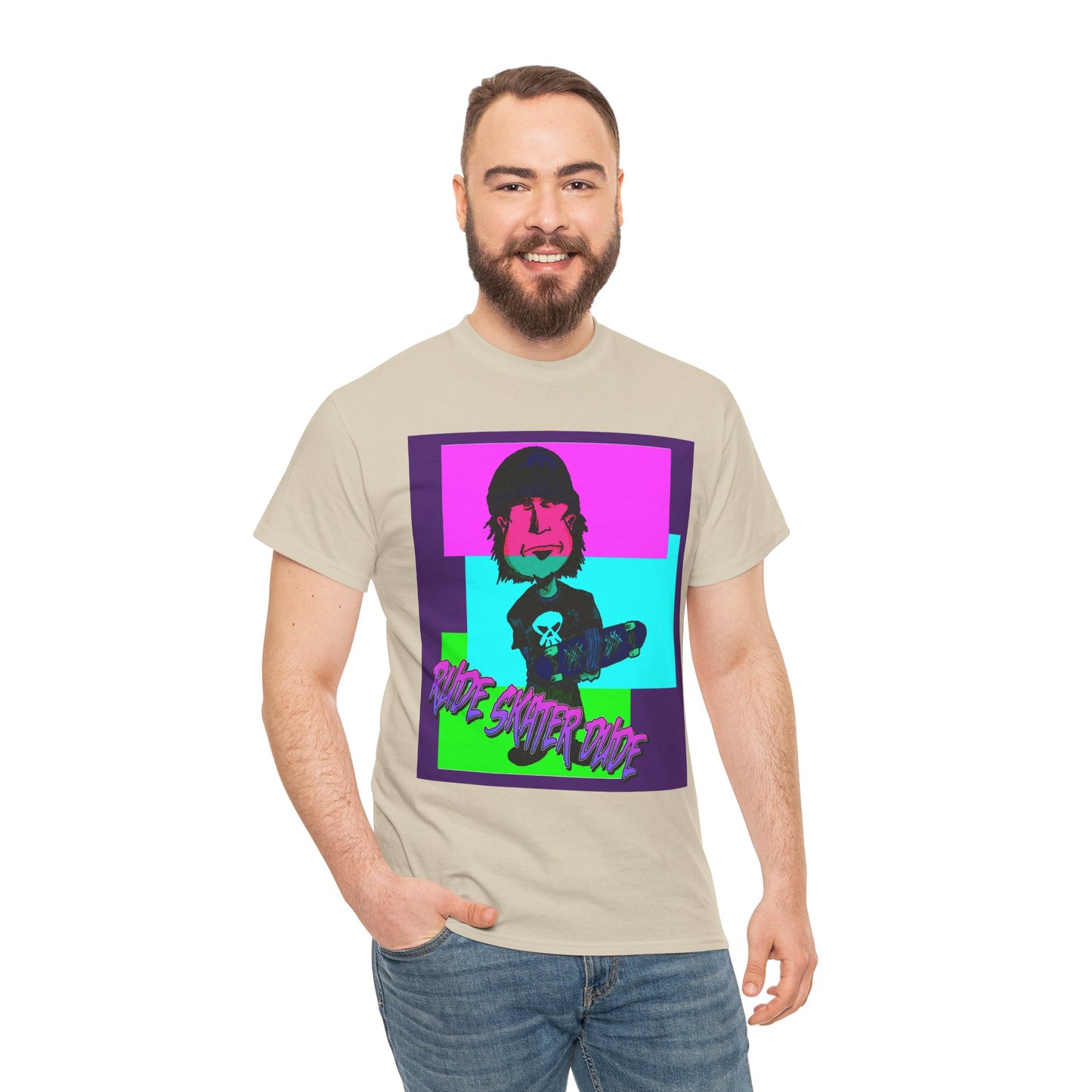 Retro Neon Skateboard Tee — "Rude Skater Dude" Graphic
