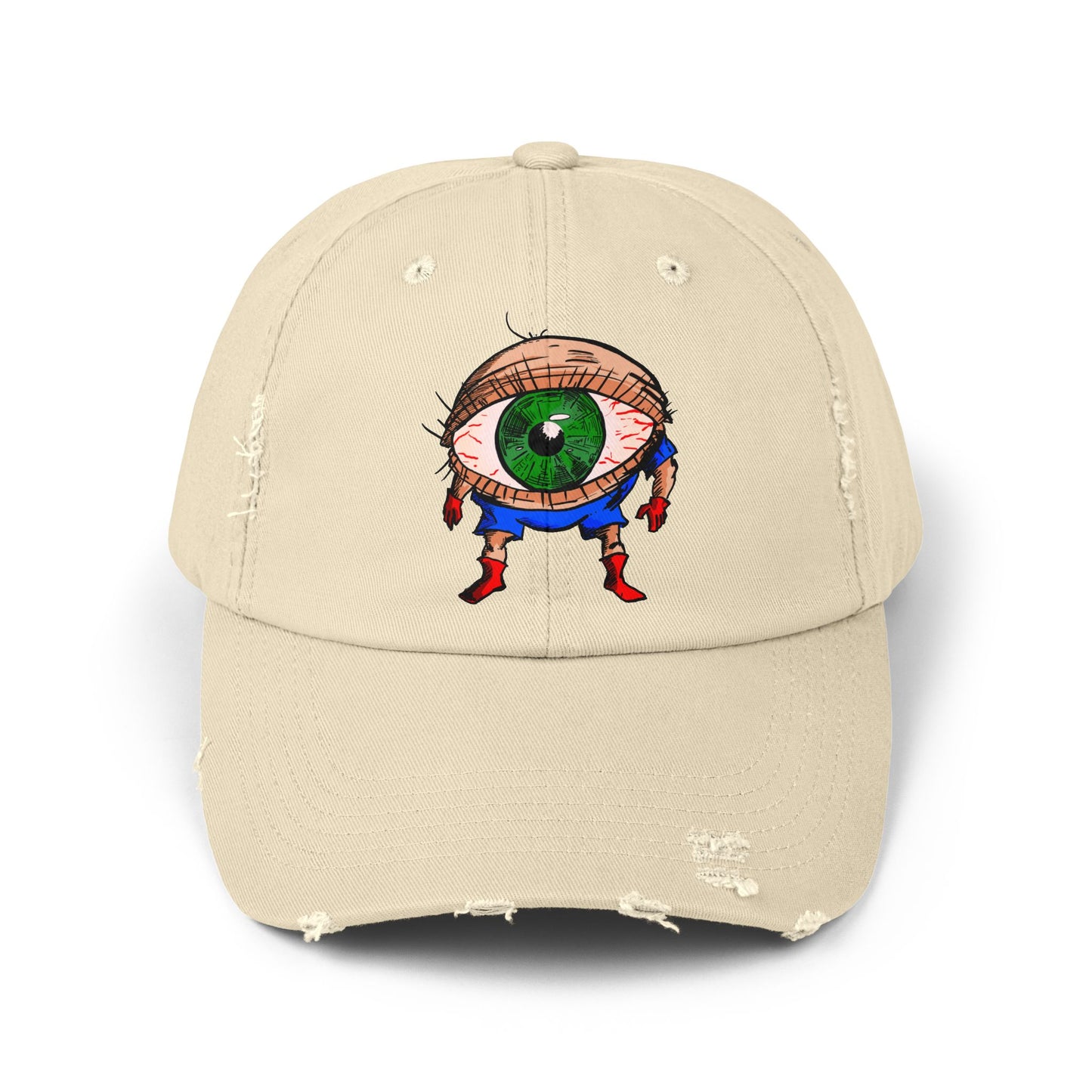 Terrif-EYE-ing Unisex Distressed Cap with Quirky Eyeball Design - Perfect for Casual Style