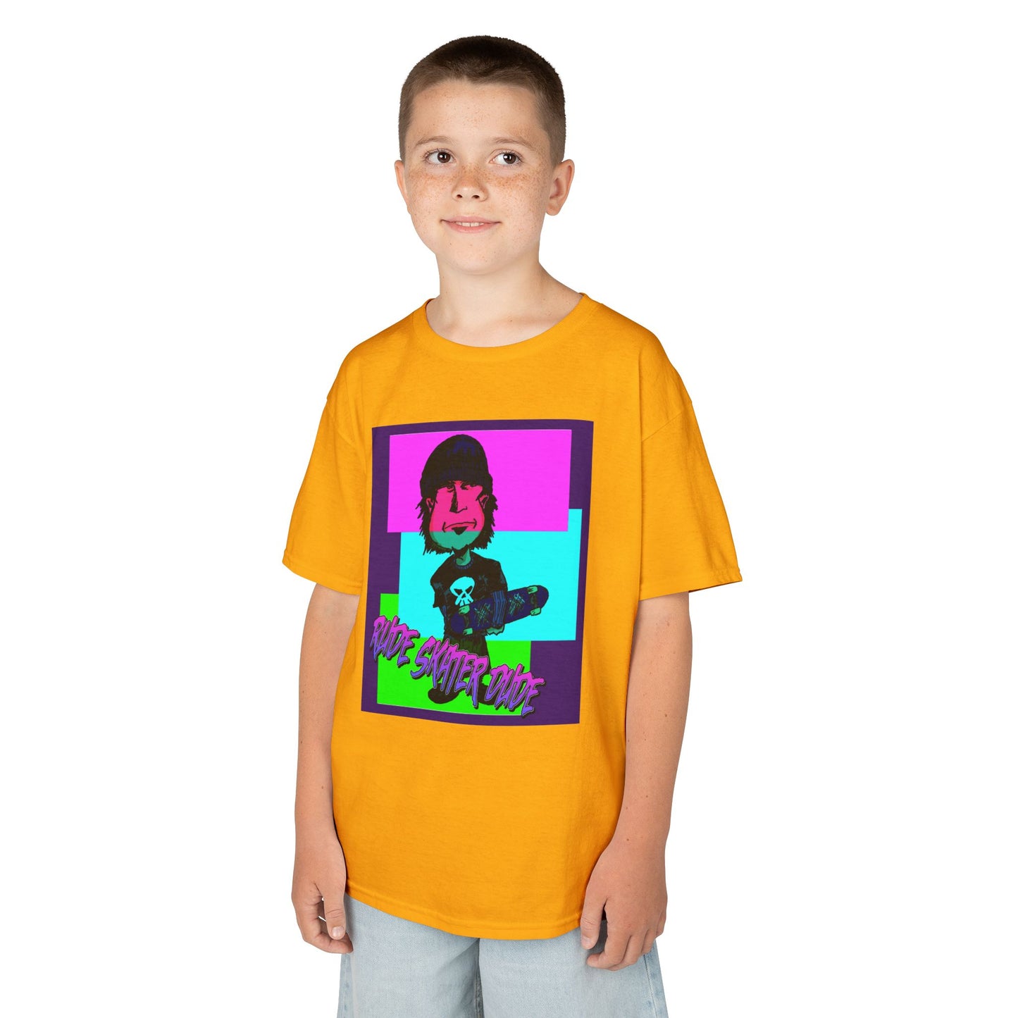 Kids Tee — Retro Neon Rude Skater Dude Kid Graphic T-Shirt
