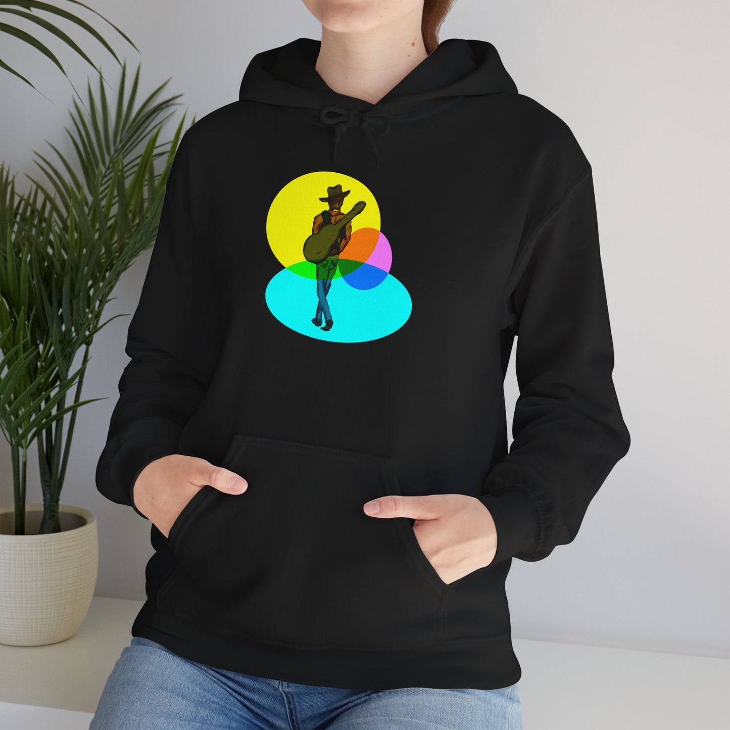 Cowboy with Guitar Hoodie — Colorful Retro Music Graphic Sweatshirt