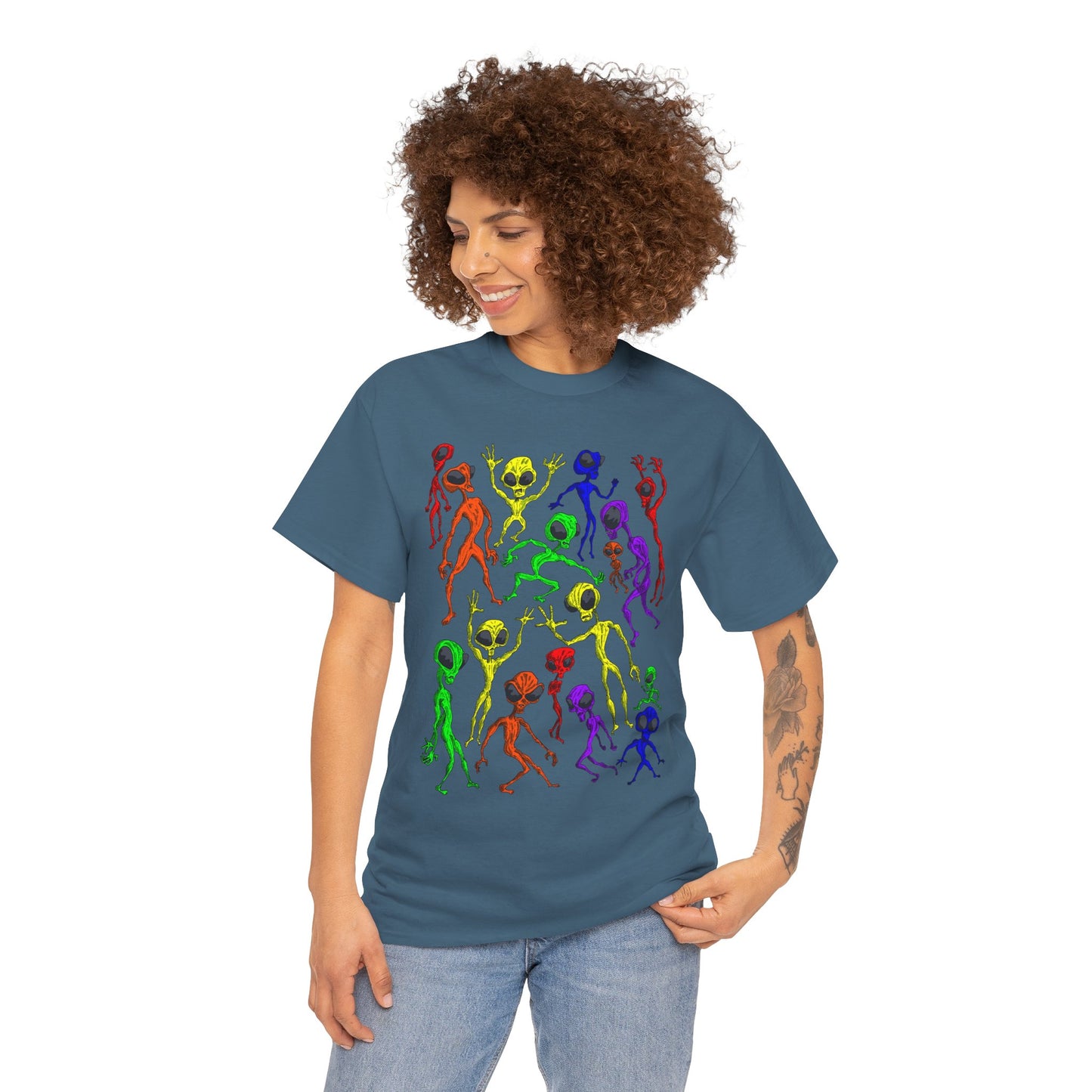 Rainbow Alien Dance Party Unisex Tee - Cosmic Sci-Fi Shirt