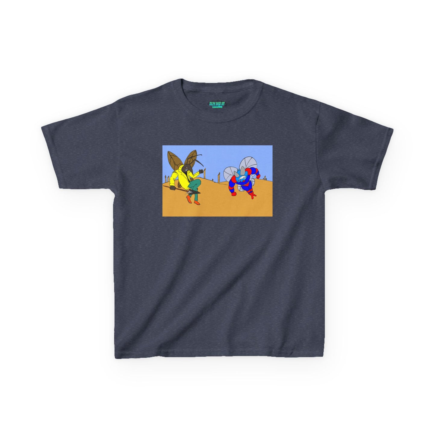 Astro-Fly and Wasp Warrior Kids Tee — Colorful Desert Beetle Cartoon Illustration