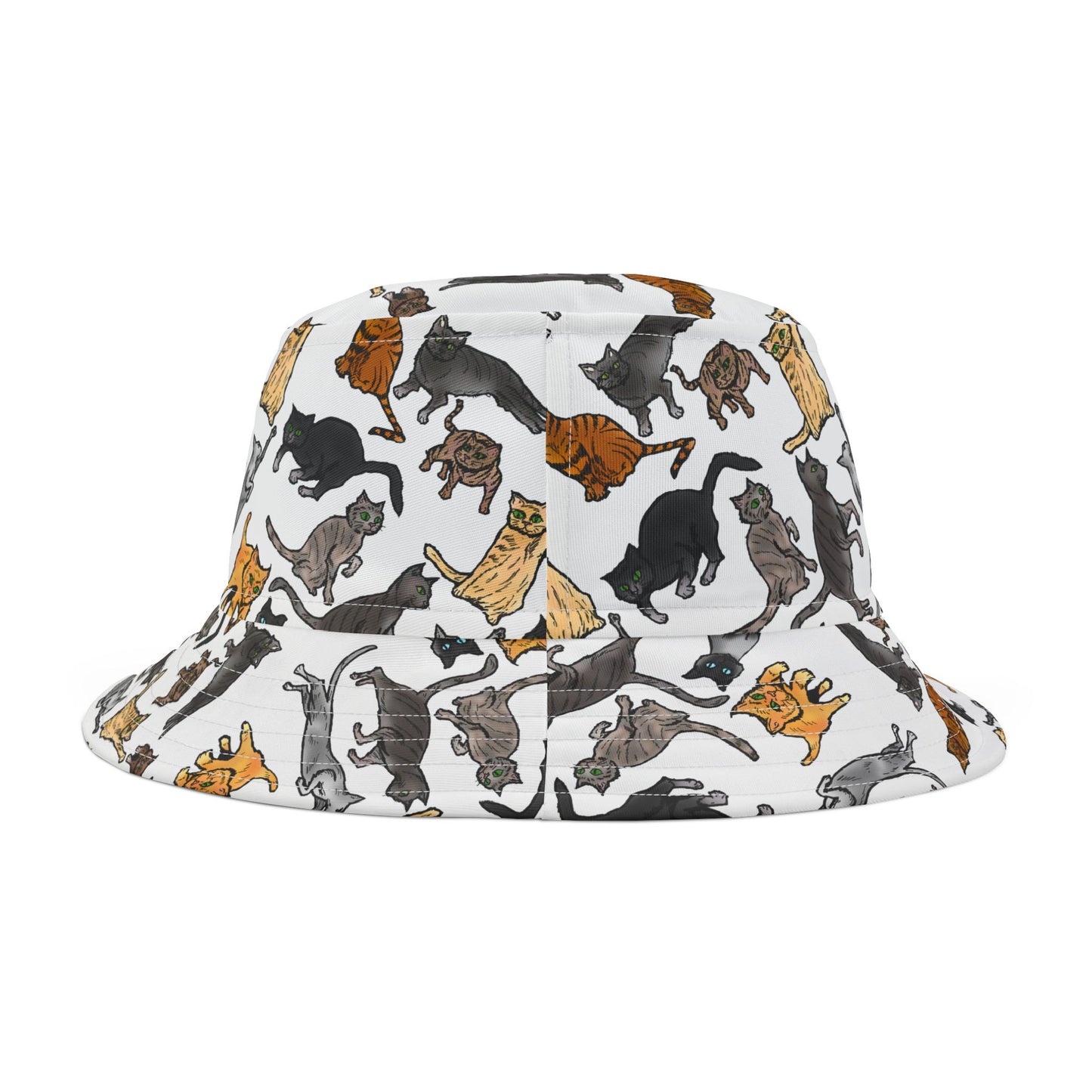 Cat Pattern Bucket Hat — All-Over Print Cute Cat Illustration Accessory
