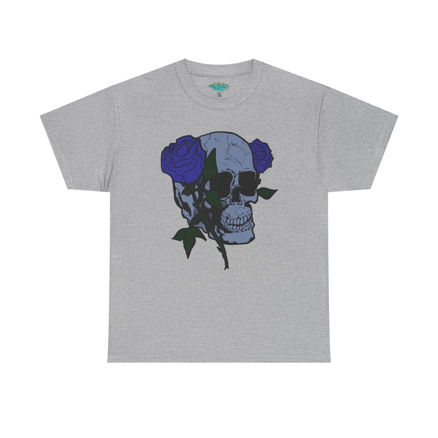 Unisex Heavy Cotton Tee with Skull and Rose Design - Edgy Streetwear Top