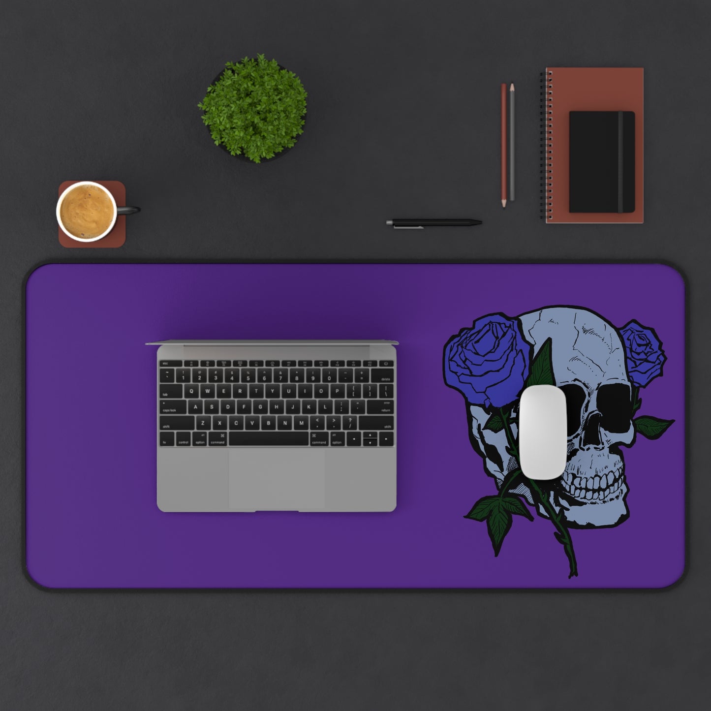 Gothic Floral Skull Desk Mat - Stylish Purple Computer Pad for Home & Office