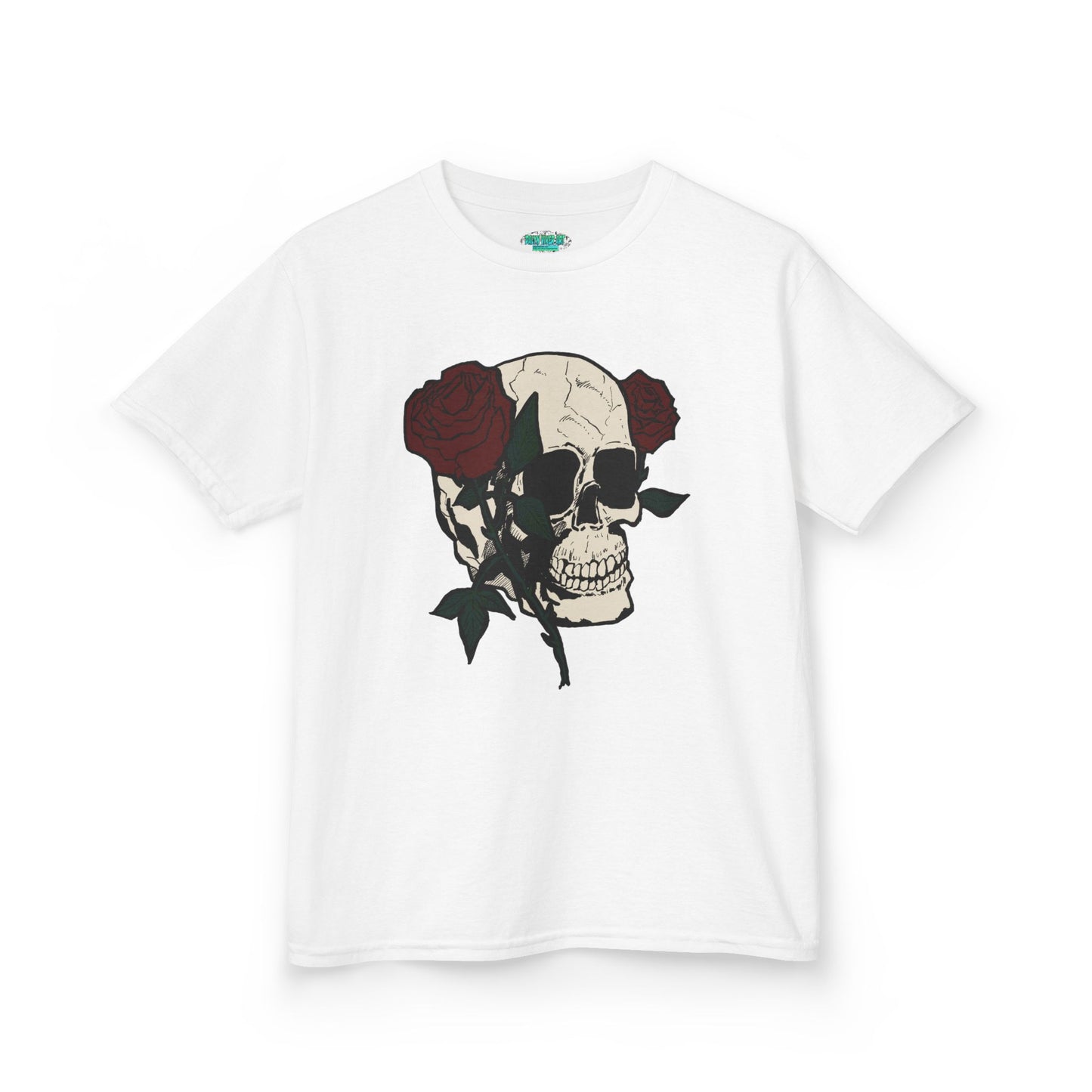 Kids Heavy Cotton Tee - Skull and Roses Graphic Tee for Trendy Kids