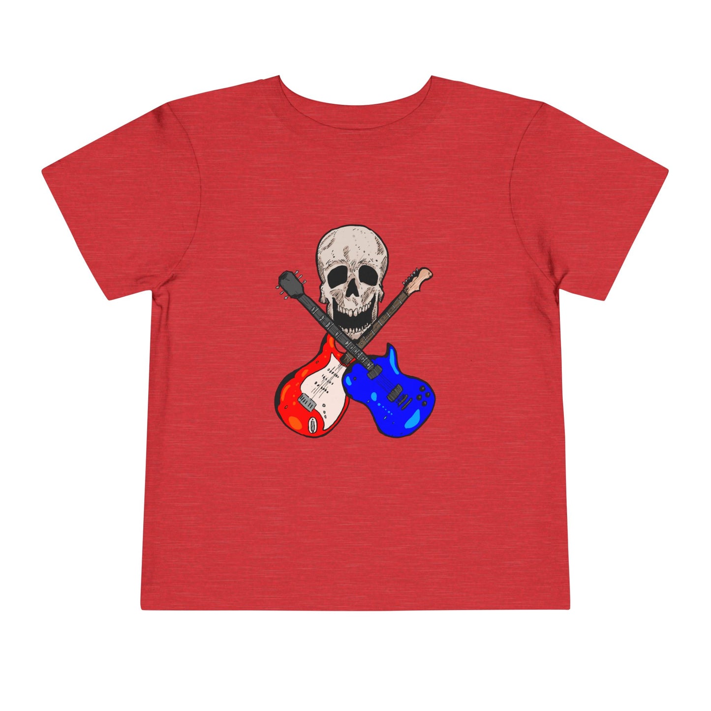 Toddler Tee — Skull with Red & Blue Electric Guitars Rock Shirt