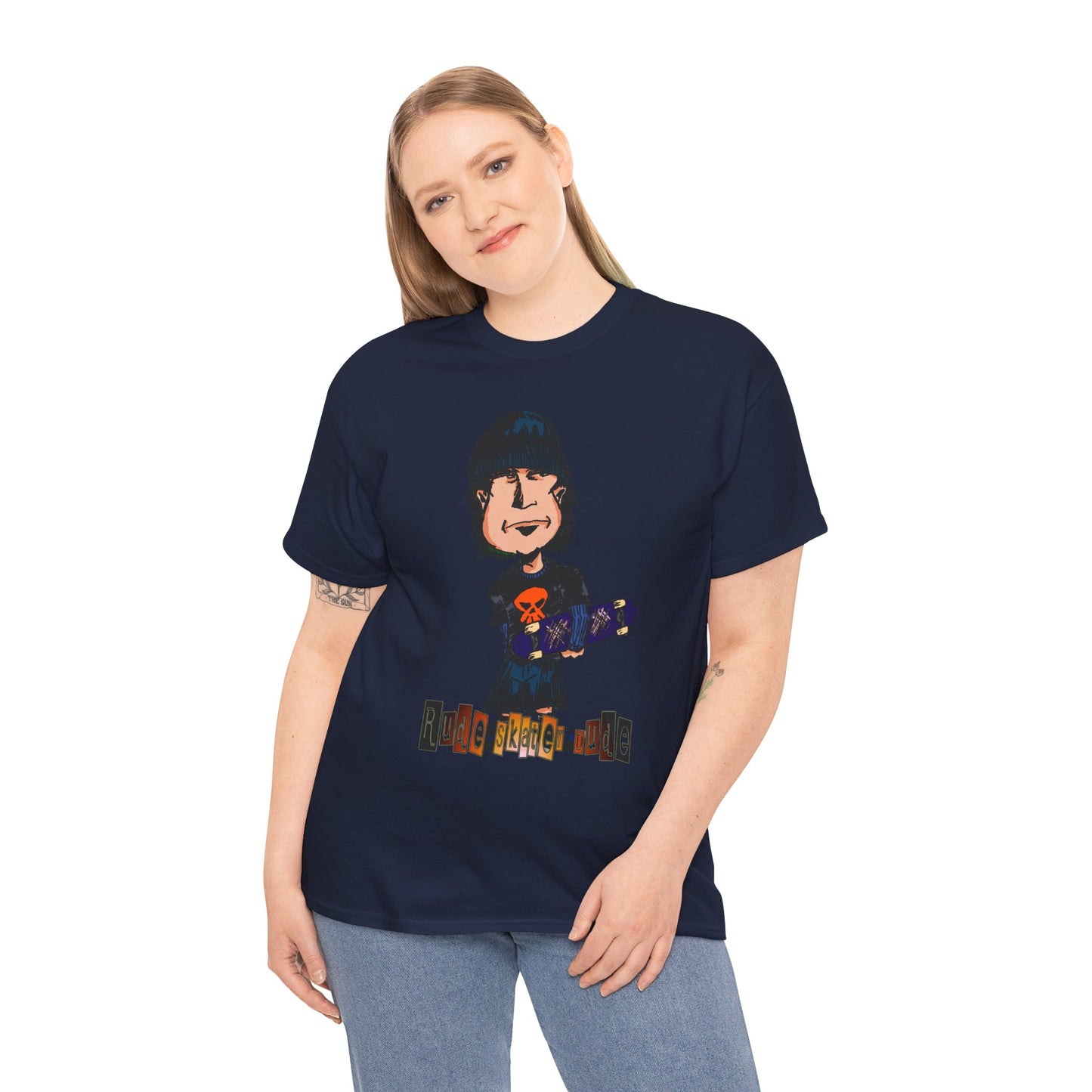 Rude Skater Dude Cartoon Skate Punk T-Shirt — Skateboarding Tee with Skull Design