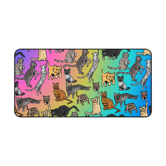 Rainbow Cat Pattern Desk Mat — Cute Colorful Cat Mousepad for Home Office
