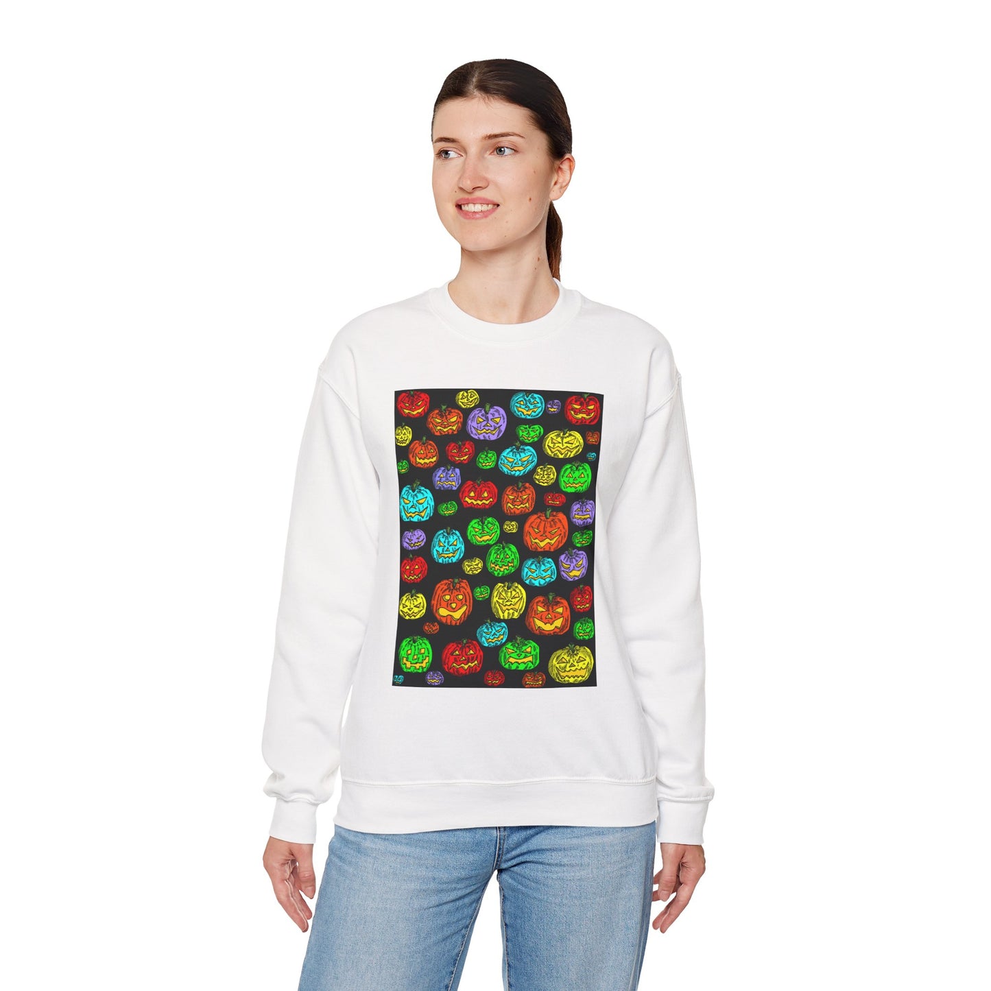 Halloween Colorful Pumpkin Graphic Crewneck Sweatshirt