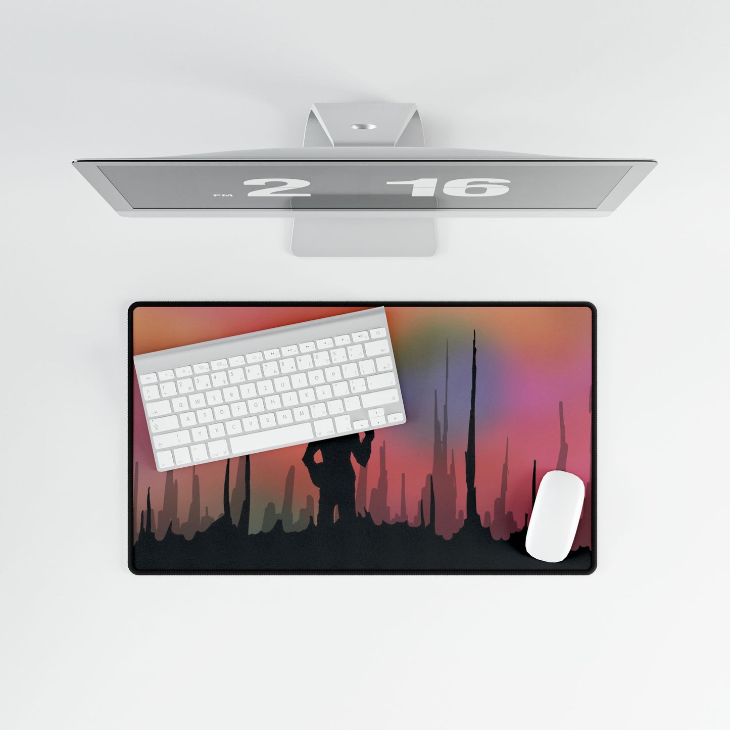 Galactic Silhouette Desk Mat and Car Playing Mat — Sci‑Fi Sunset Gaming Mouse Pad