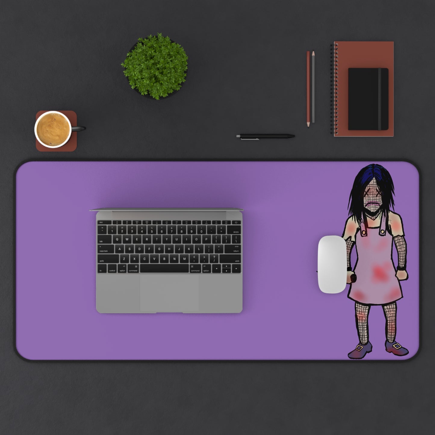 Evil Doll Gothic Horror Desk Mat with Unique Character Design, Gamer Deskpad, Office Decor, Art Desk Mat, Spooky Gift
