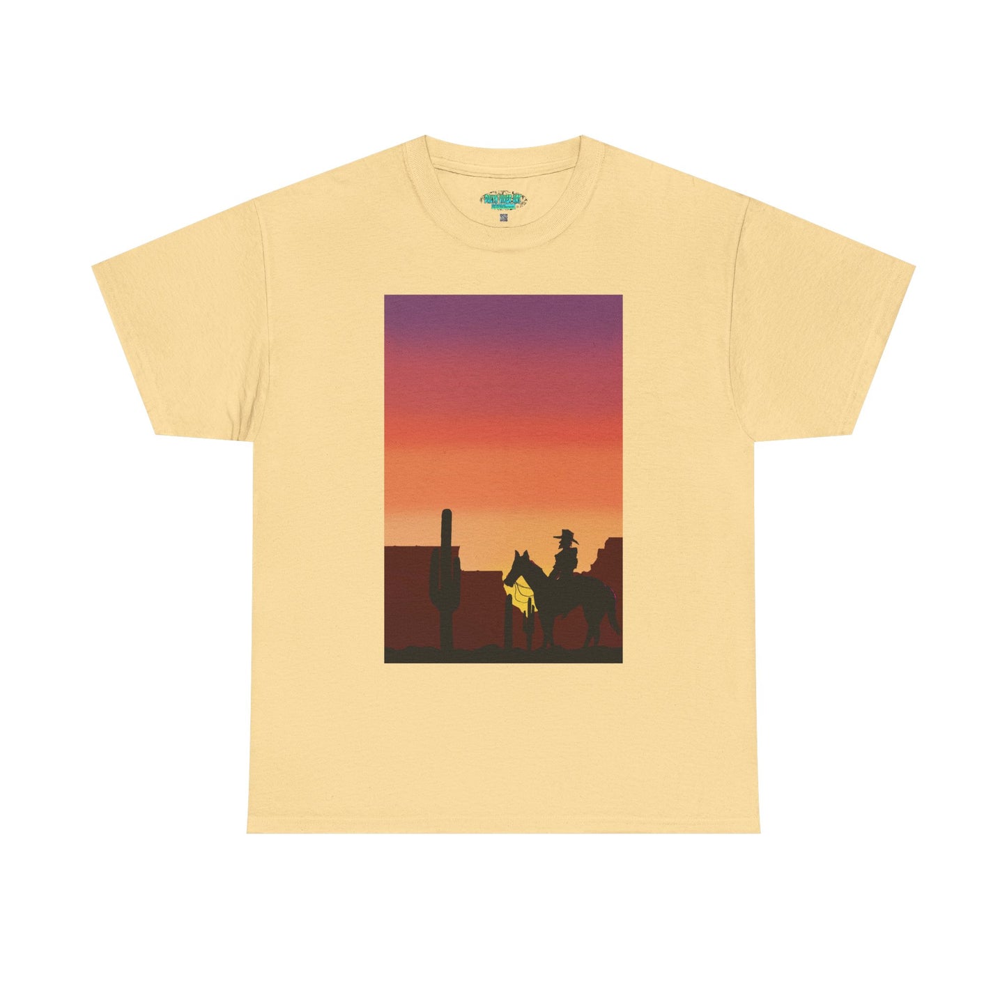 Sunset Cowboy Unisex Heavy Cotton Tee - Western Graphic Tee for Nature Lovers