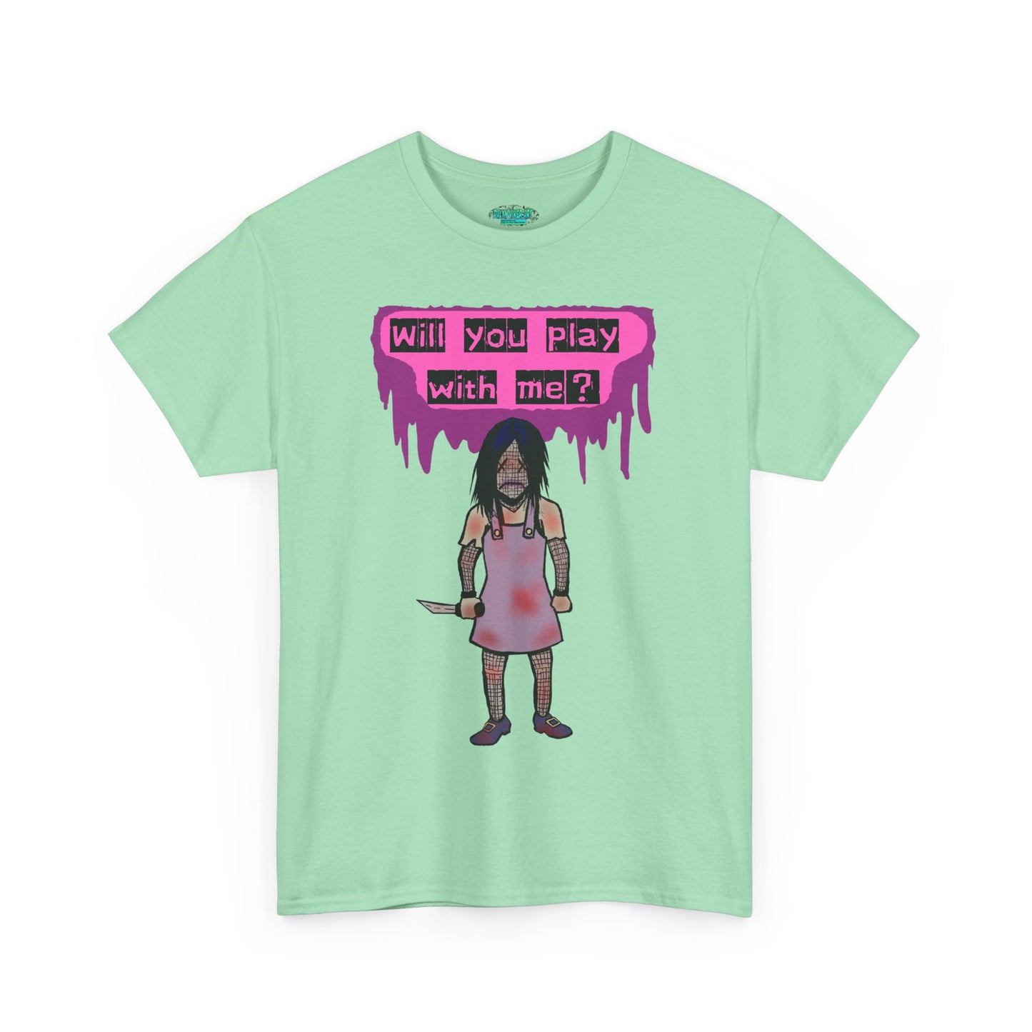 Chilling Evil Doll Horror Tee, Horror T-Shirt, Grey Tee, Unique Graphic Tee, Unisex Tee, Playful Scary Top, Halloween Shirt