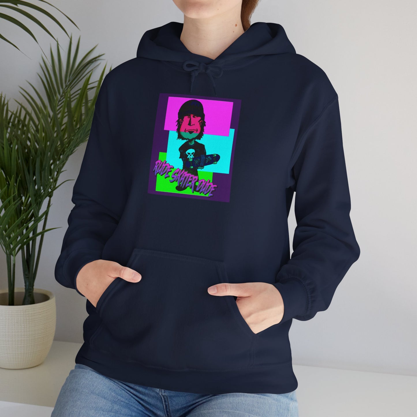 Retro Neon Rude Skater Dude Hoodie — Streetwear