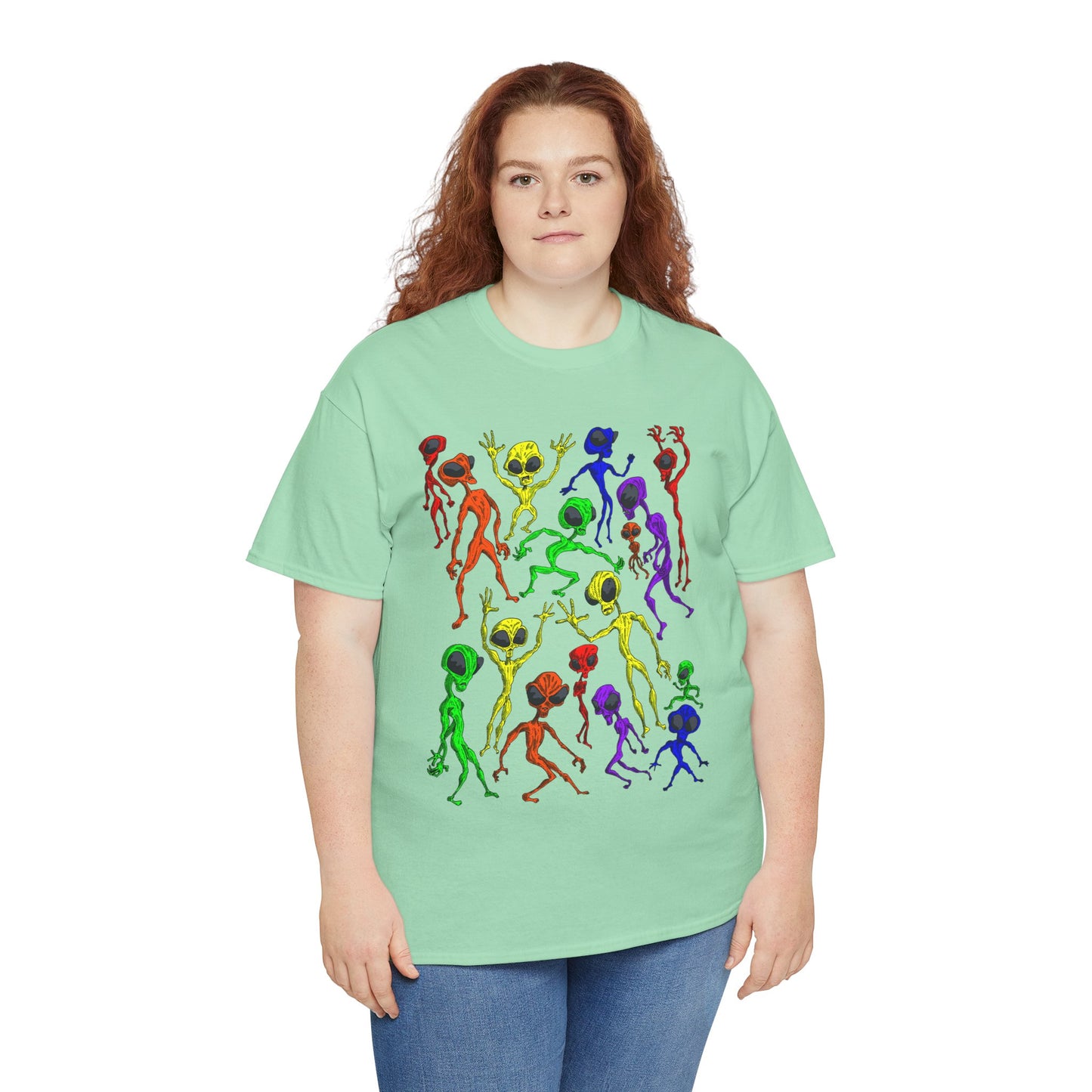 Rainbow Alien Dance Party Unisex Tee - Cosmic Sci-Fi Shirt