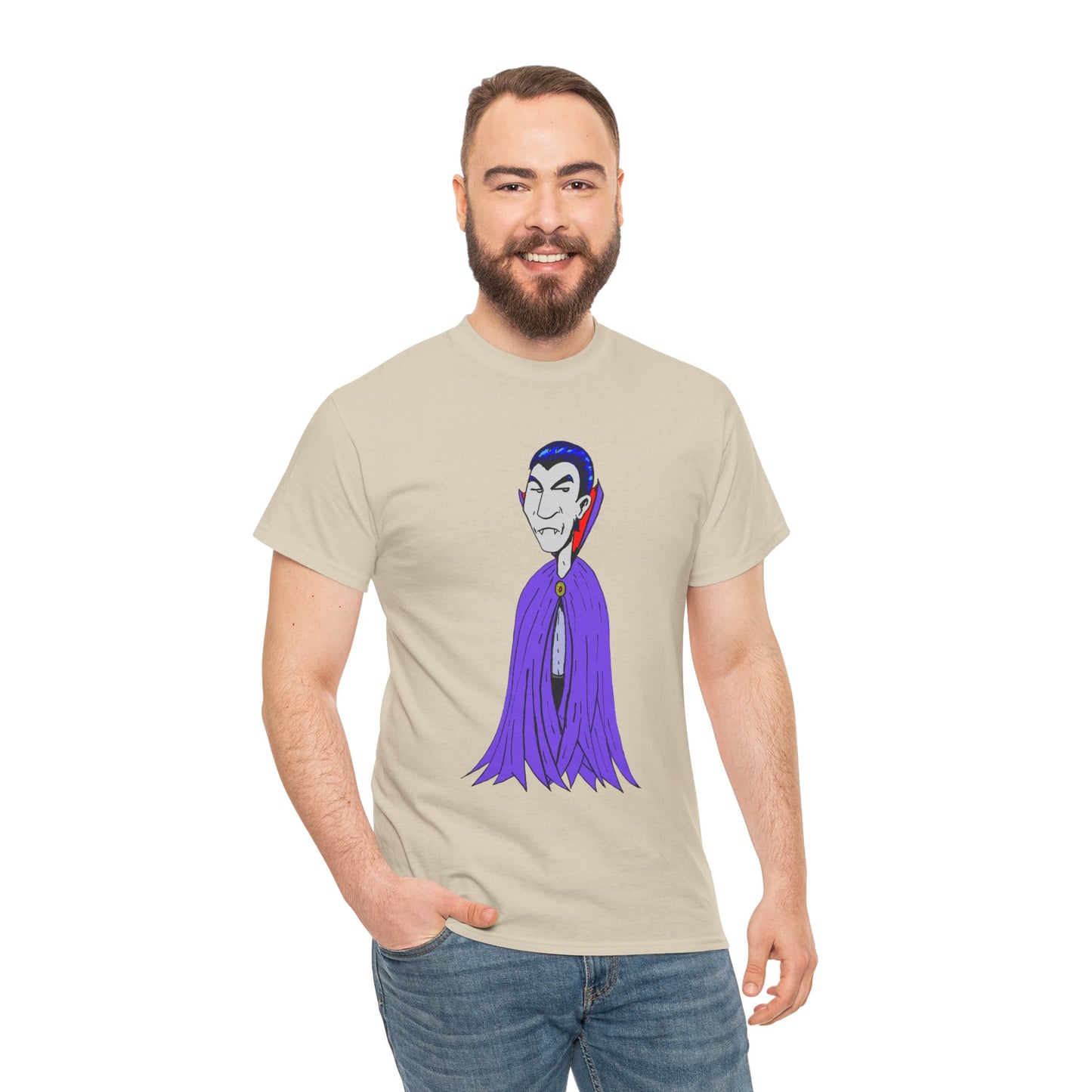 Vampire Cartoon Tee - Cute Purple Cloak Dracula Graphic T-Shirt