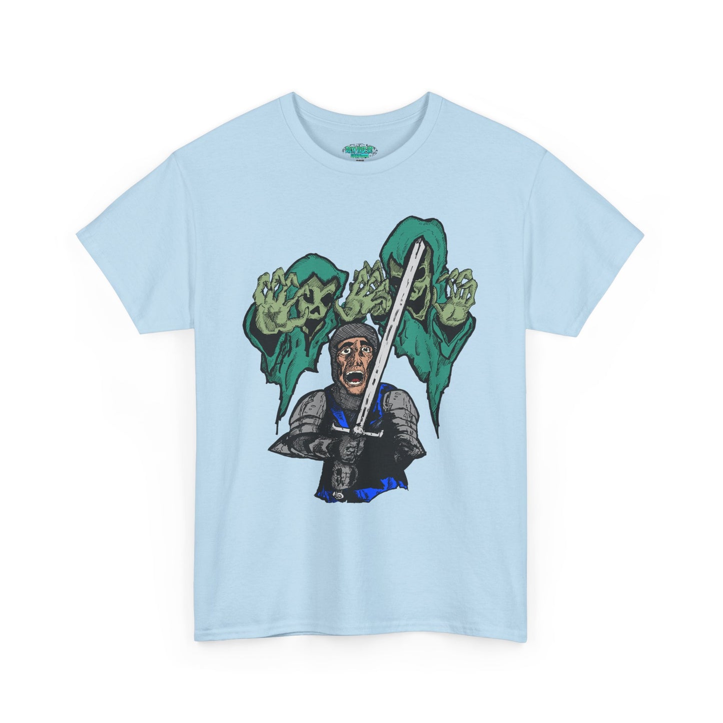 Unisex Heavy Cotton Tee - Knight with Sword Graphic - Casual Streetwear