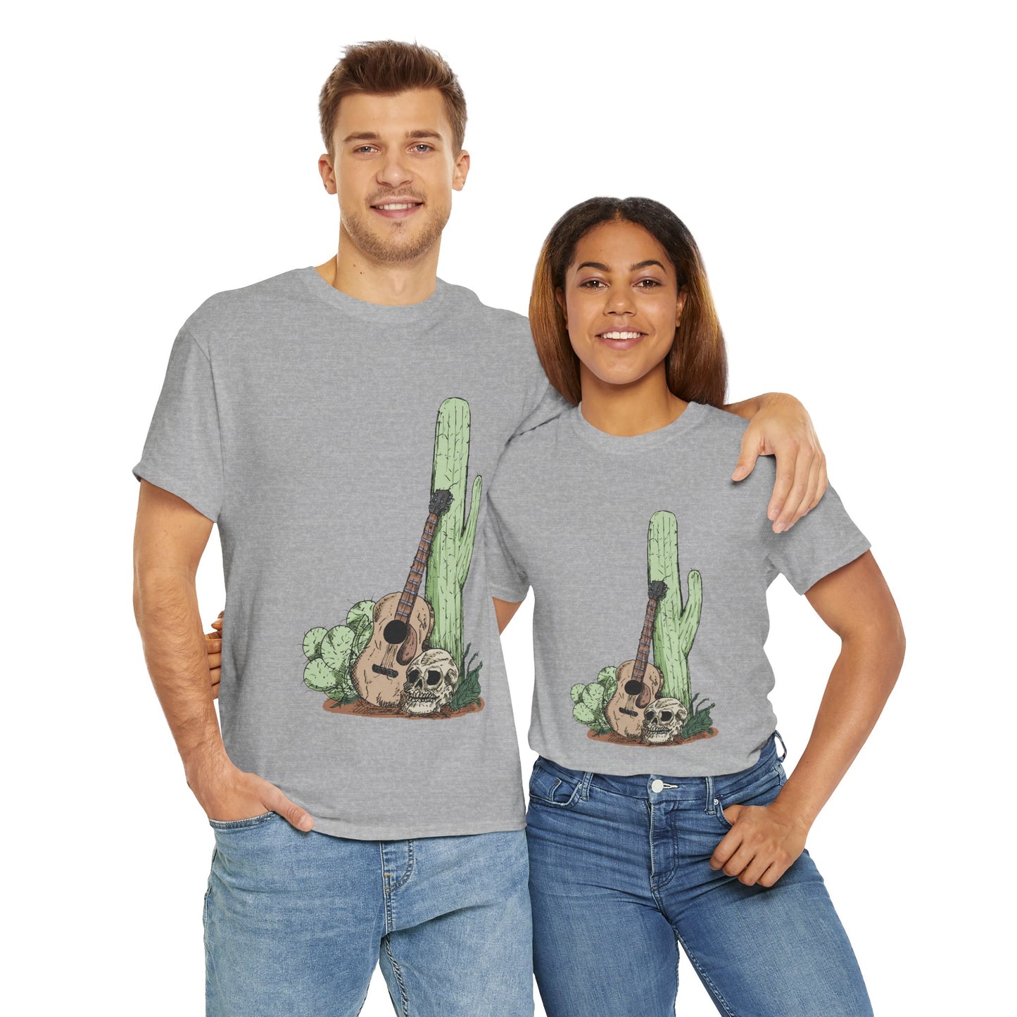 Desert Vibe Graphic Tee - Unisex Heavy Cotton Shirt, Boho Cactus Shirt, Guitar Lover's Gift, Summer Top, Music T-Shirt