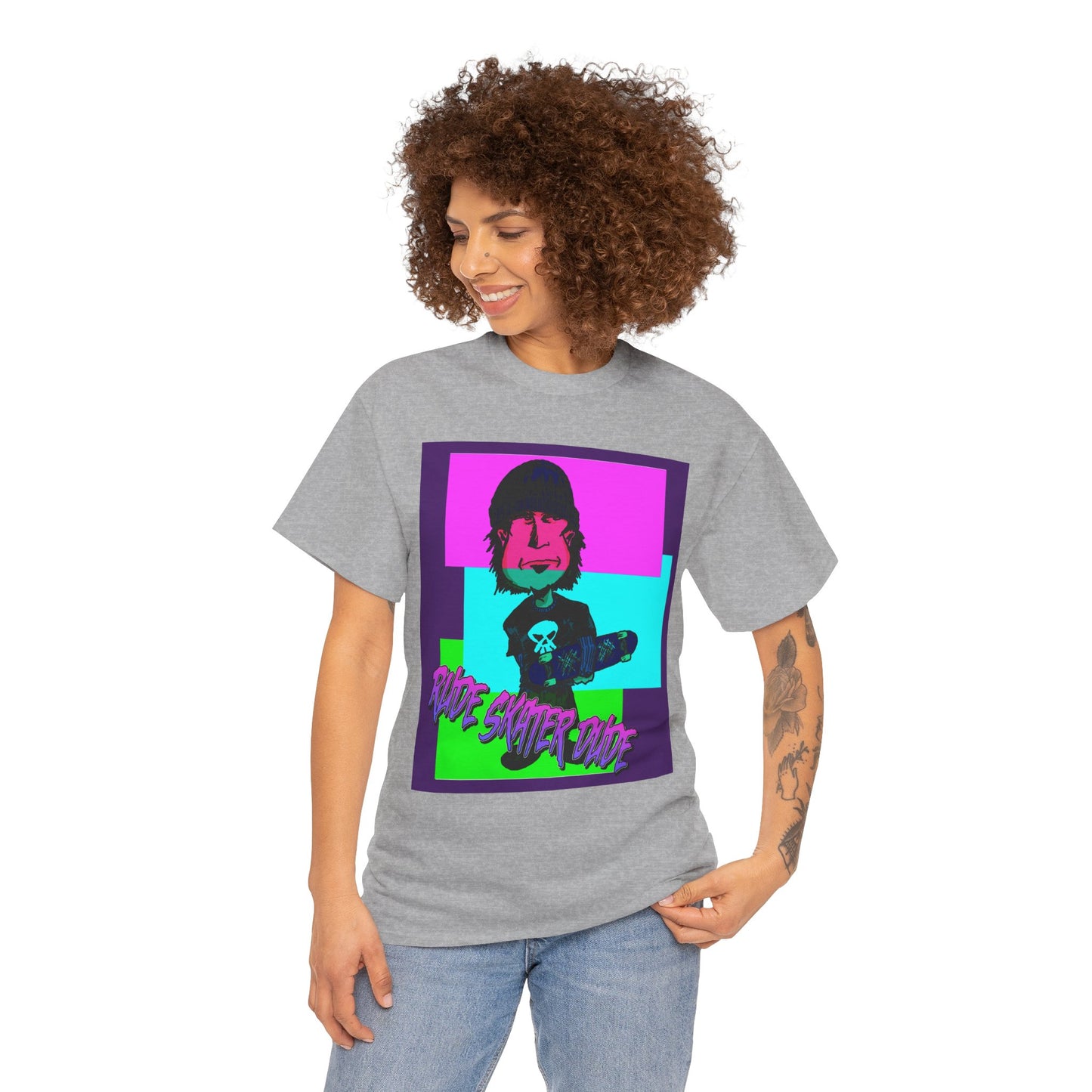 Retro Neon Skateboard Tee — "Rude Skater Dude" Graphic