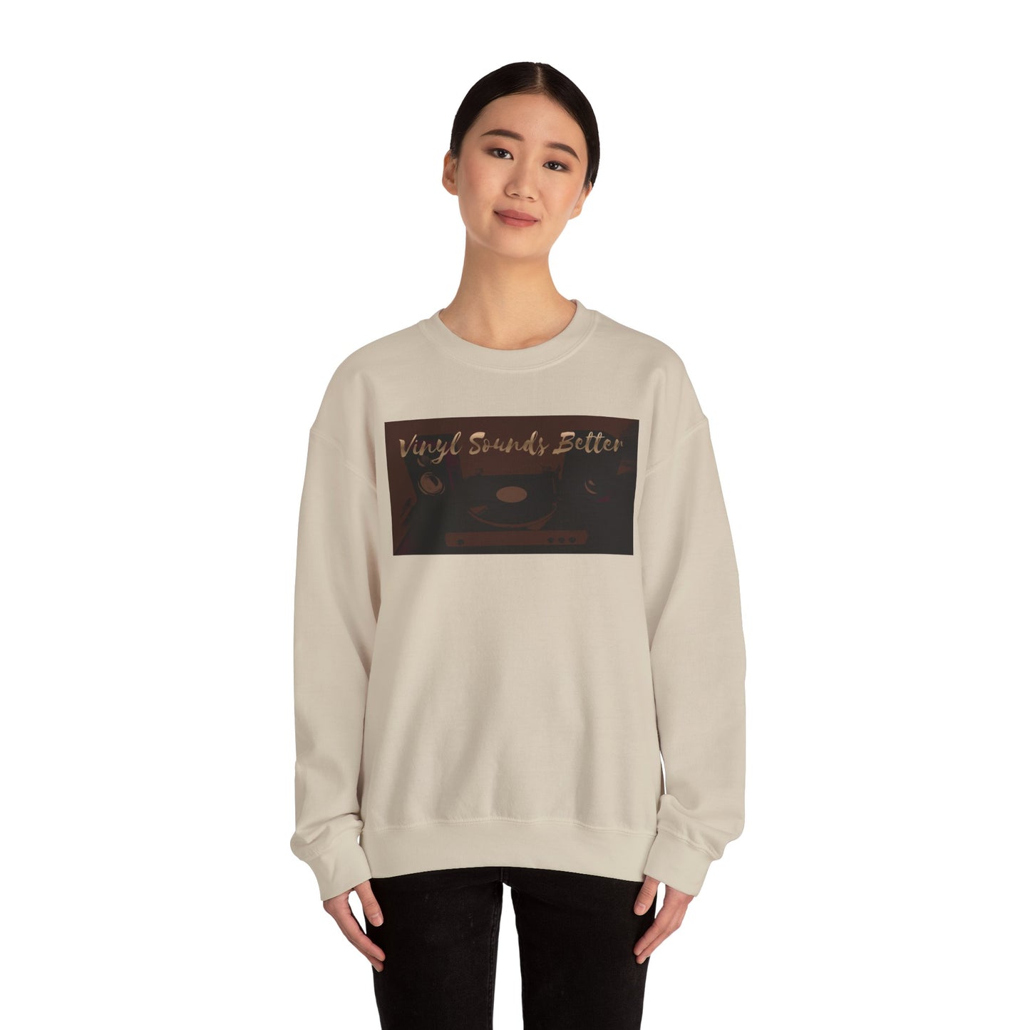 Crewneck Sweatshirt — "Vinyl Sounds Better" Retro Record Graphic