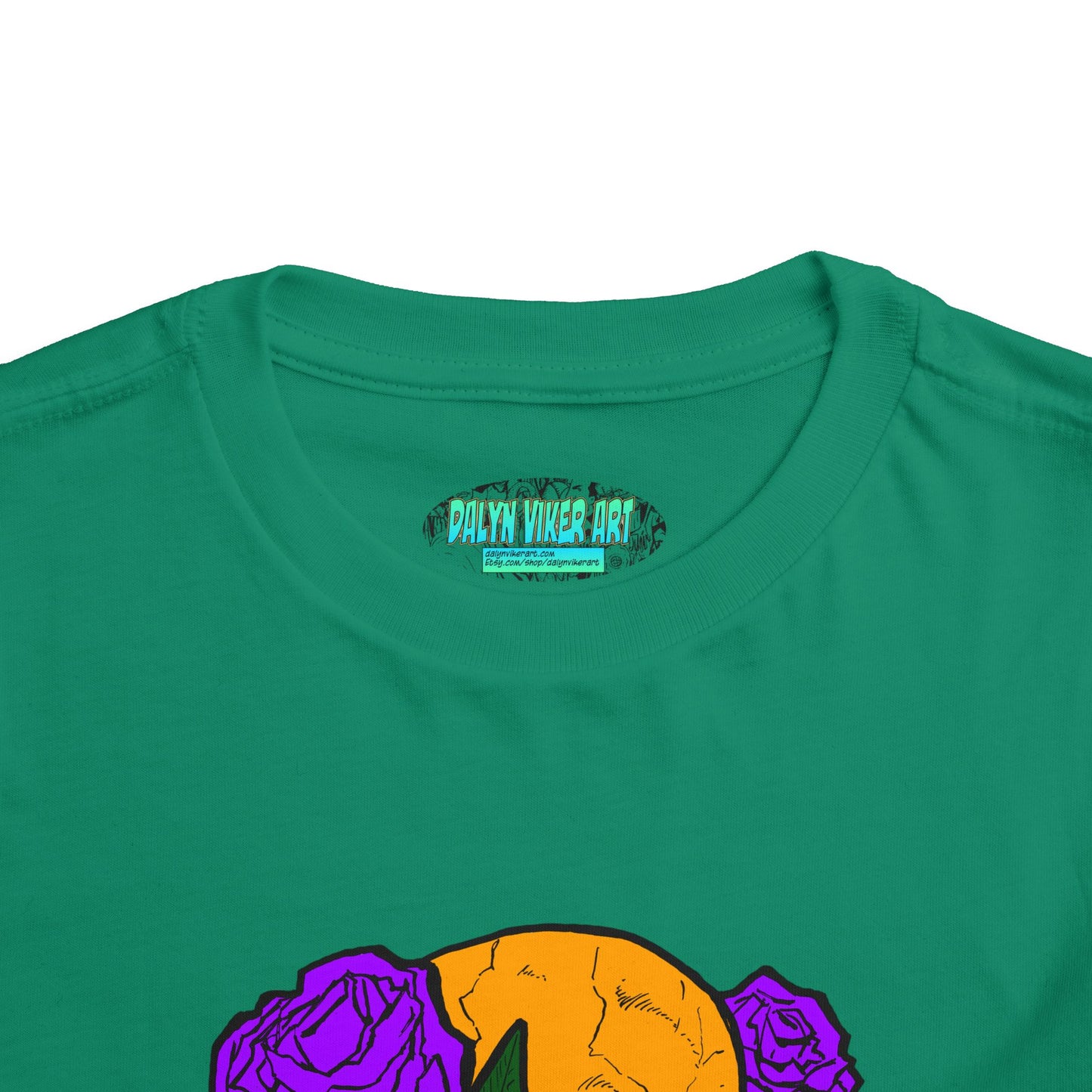 Toddler Tee — Orange Skull with Purple Roses Graphic