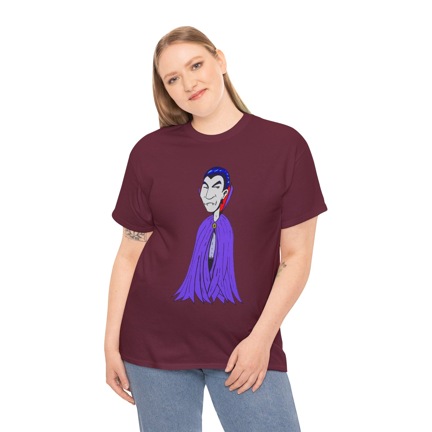 Vampire Cartoon Tee - Cute Purple Cloak Dracula Graphic T-Shirt