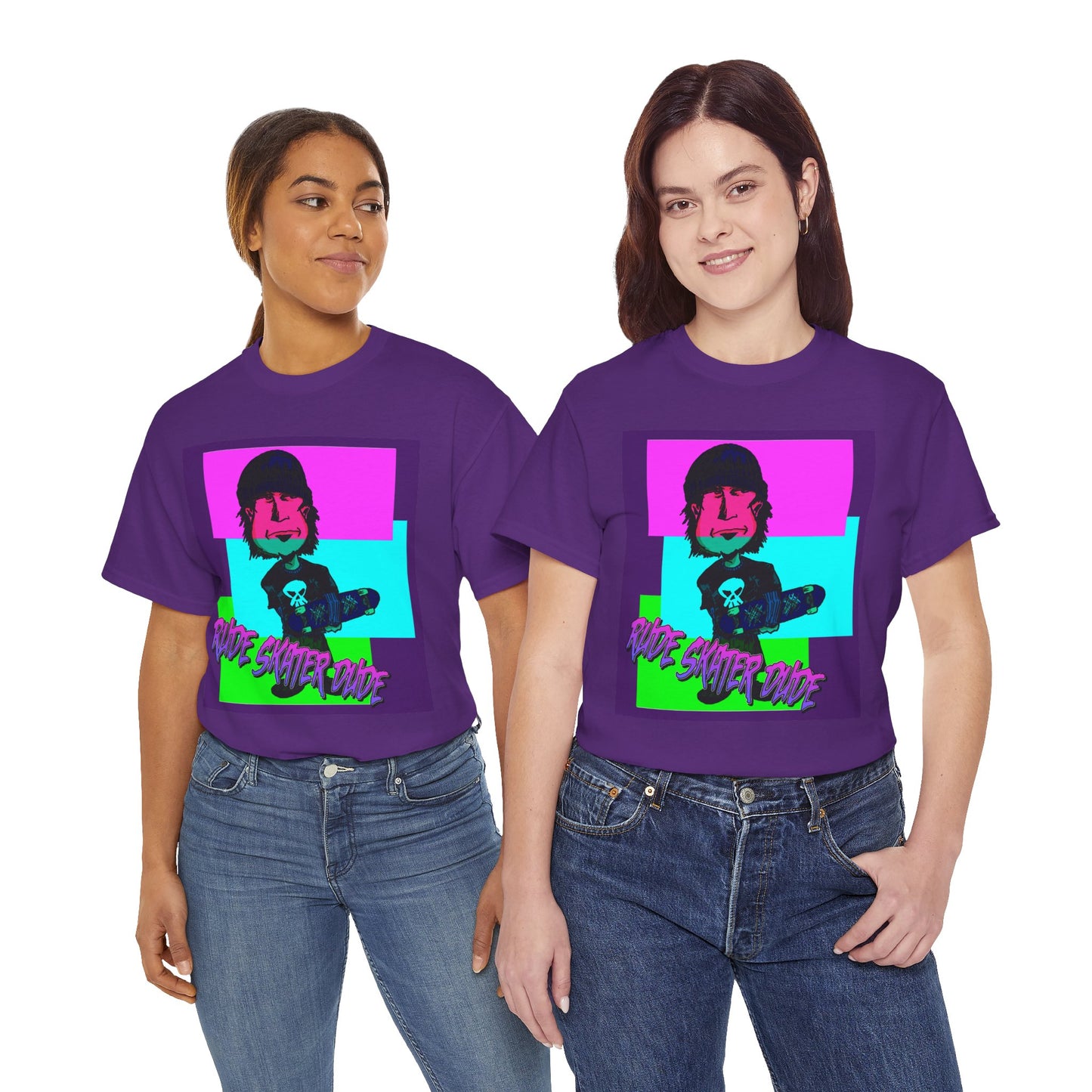 Retro Neon Skateboard Tee — "Rude Skater Dude" Graphic