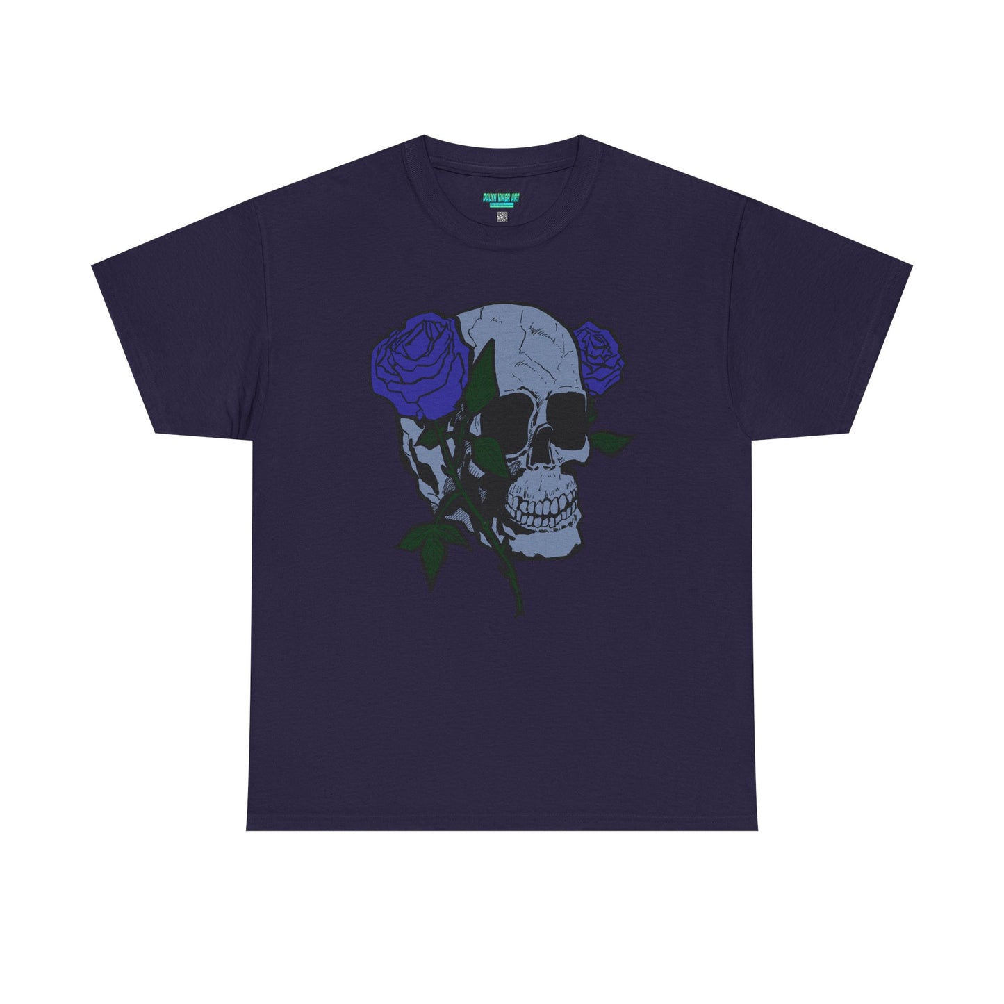 Unisex Heavy Cotton Tee with Skull and Rose Design - Edgy Streetwear Top