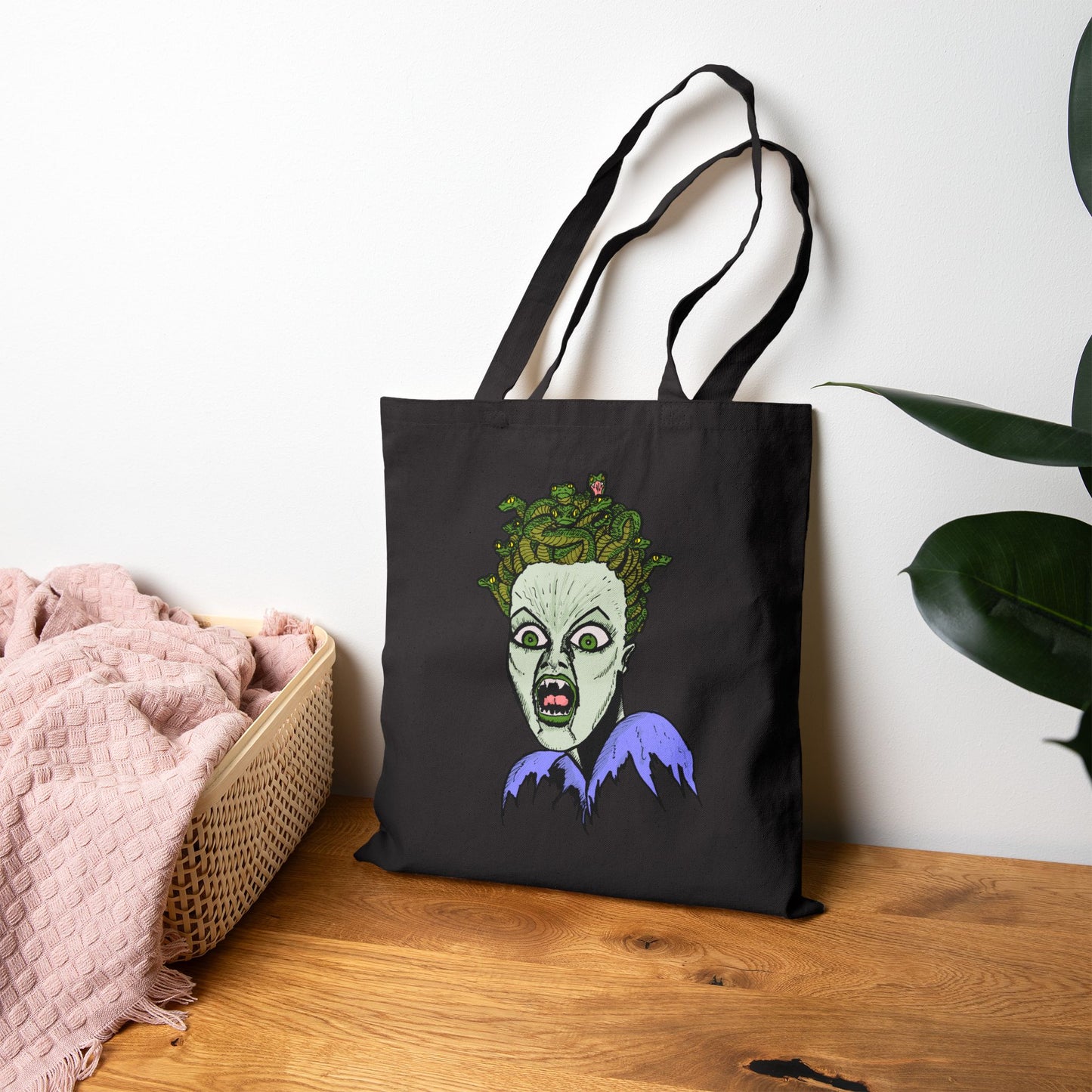 Tote Bag - Green Ghoulish Medusa Face Halloween Canvas Tote