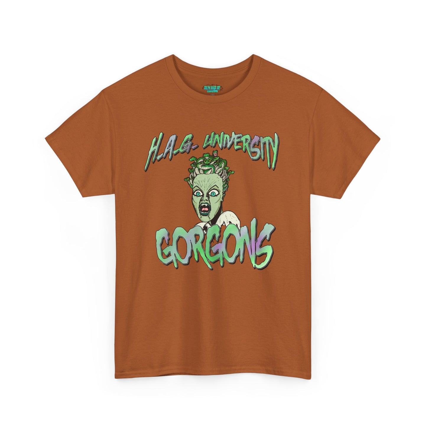 H.A.G. University Gorgons Unisex Heavy Cotton Tee - Spooky & Fun Graphic T-Shirt