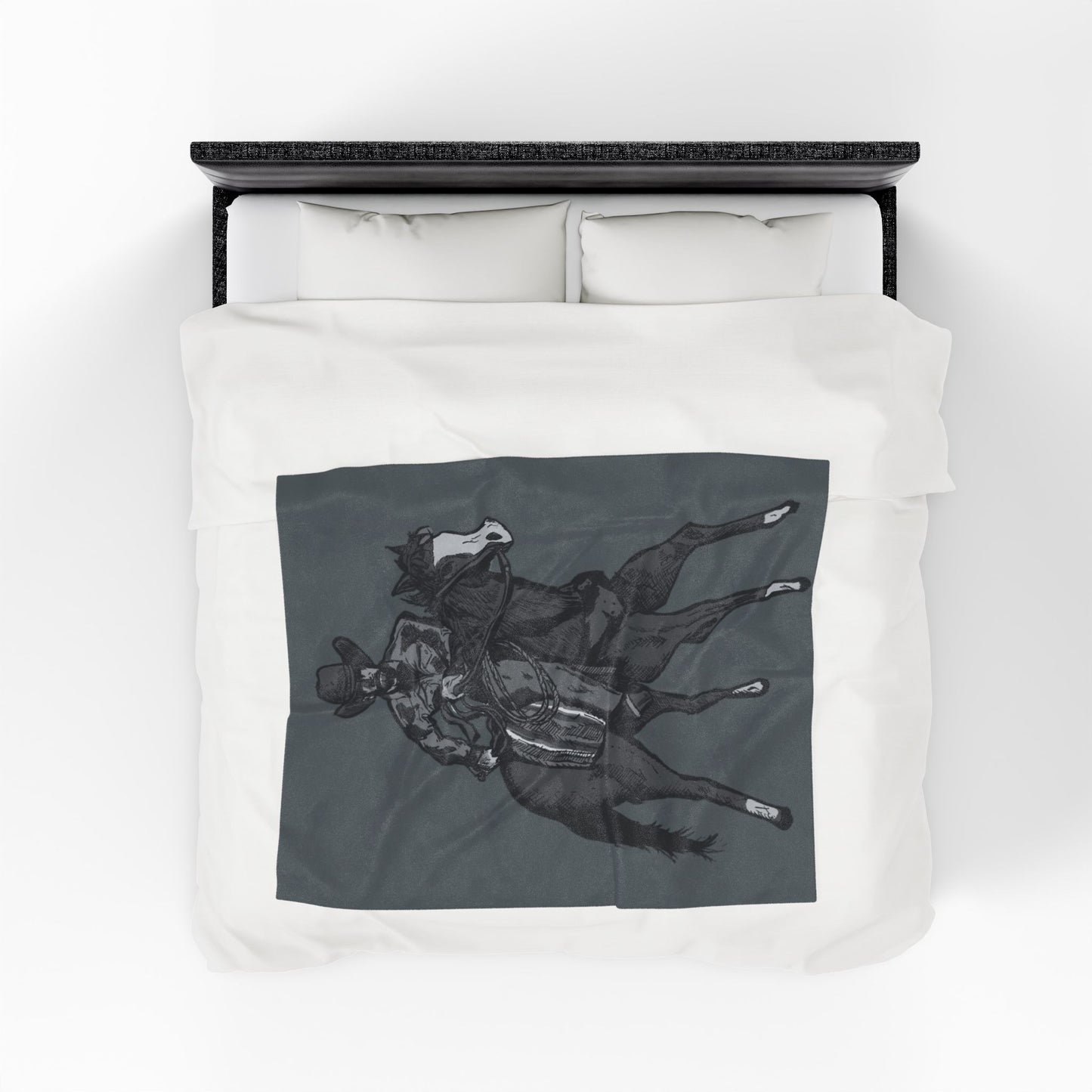 Cowboy Horse Velveteen Plush Blanket – Western Rodeo Throw for Horse Lovers