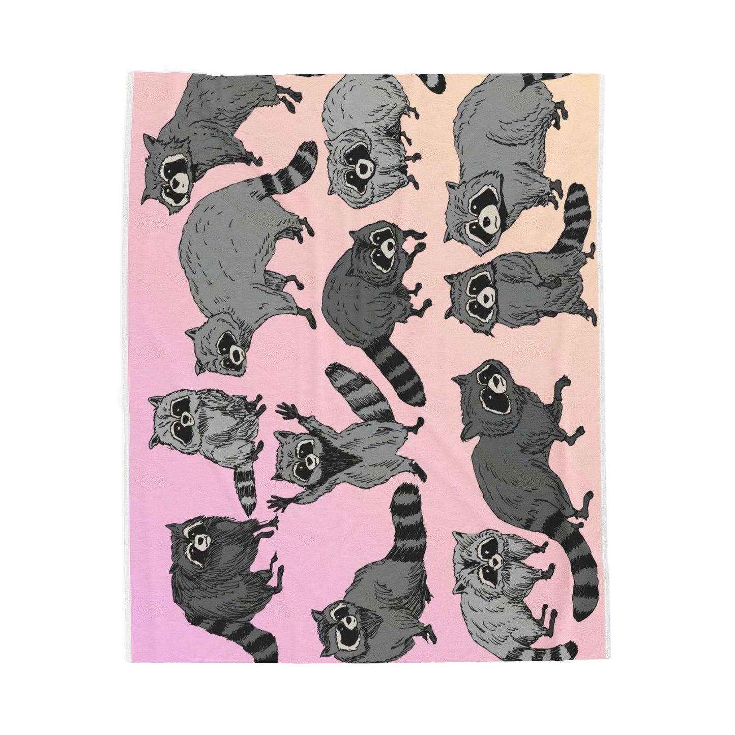 Raccoon Pattern Velveteen Plush Blanket — Soft Pink Ombre Cozy Throw for Animal Lovers