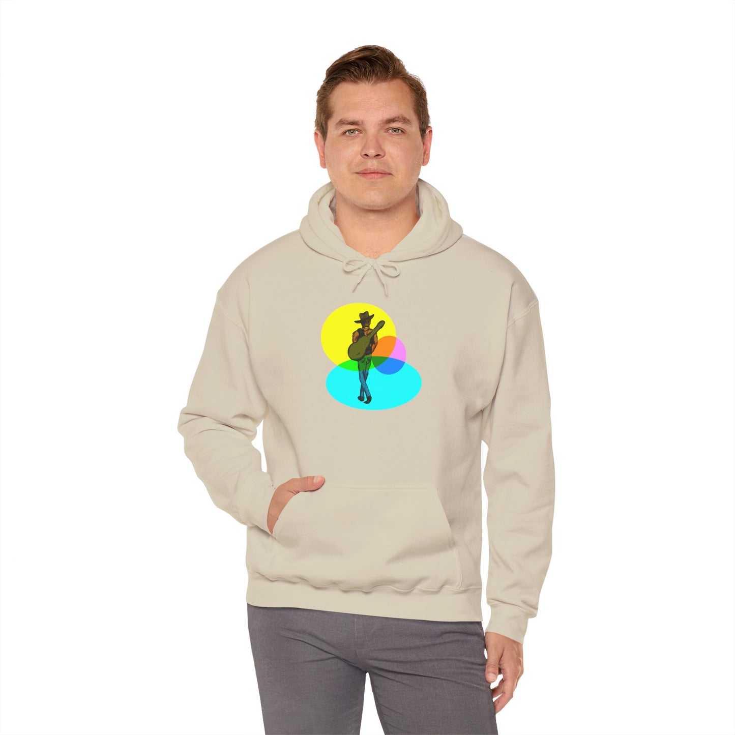 Cowboy with Guitar Hoodie — Colorful Retro Music Graphic Sweatshirt
