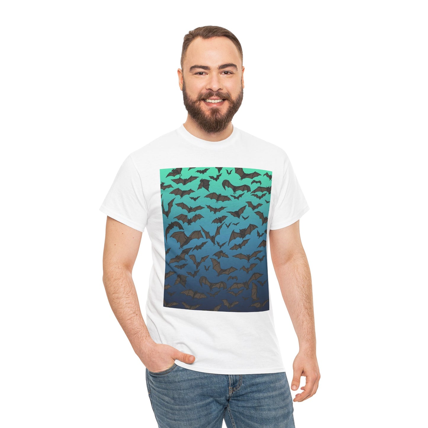 Bat Swarm Graphic Tee — Gradient Night Flight T-Shirt
