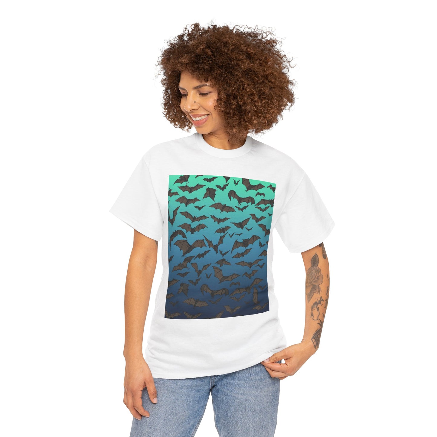 Bat Swarm Graphic Tee — Gradient Night Flight T-Shirt
