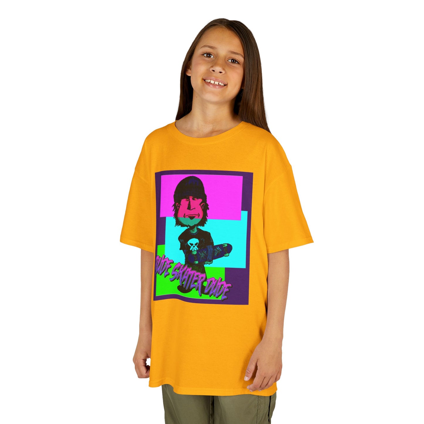 Kids Tee — Retro Neon Rude Skater Dude Kid Graphic T-Shirt