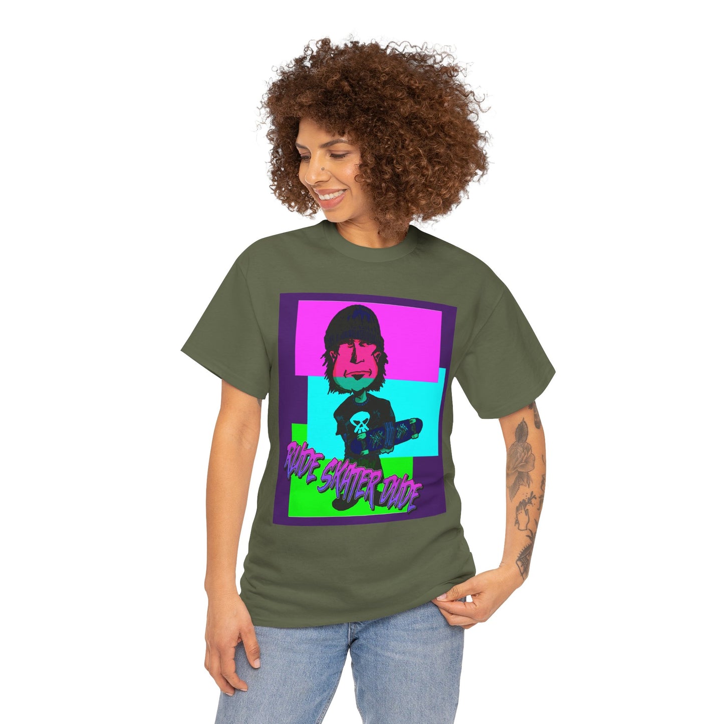 Retro Neon Skateboard Tee — "Rude Skater Dude" Graphic