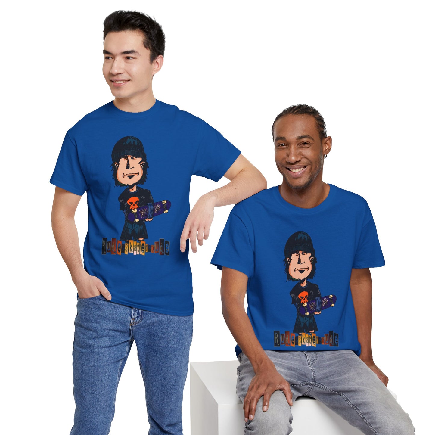 Rude Skater Dude Cartoon Skate Punk T-Shirt — Skateboarding Tee with Skull Design