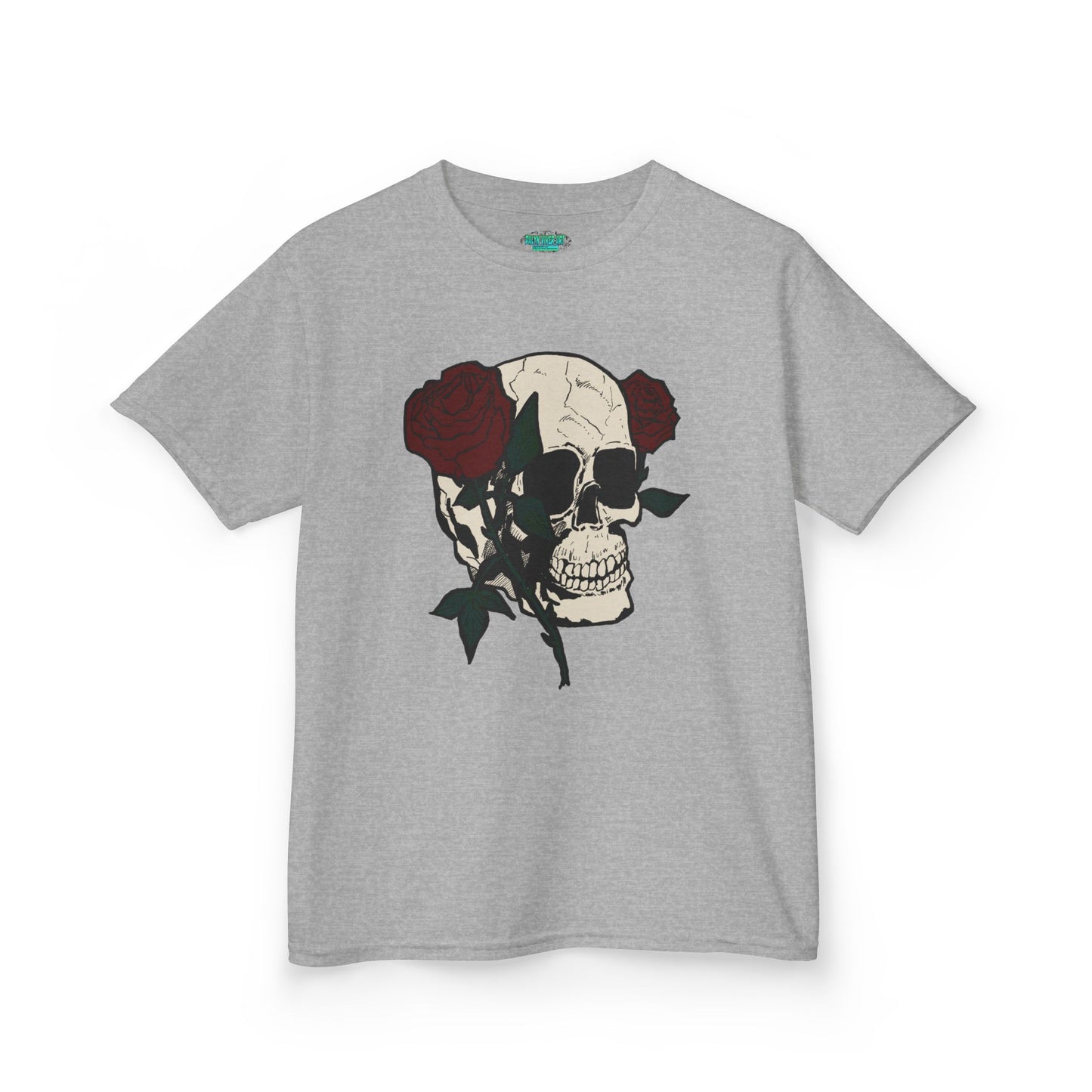 Kids Heavy Cotton Tee - Skull and Roses Graphic Tee for Trendy Kids